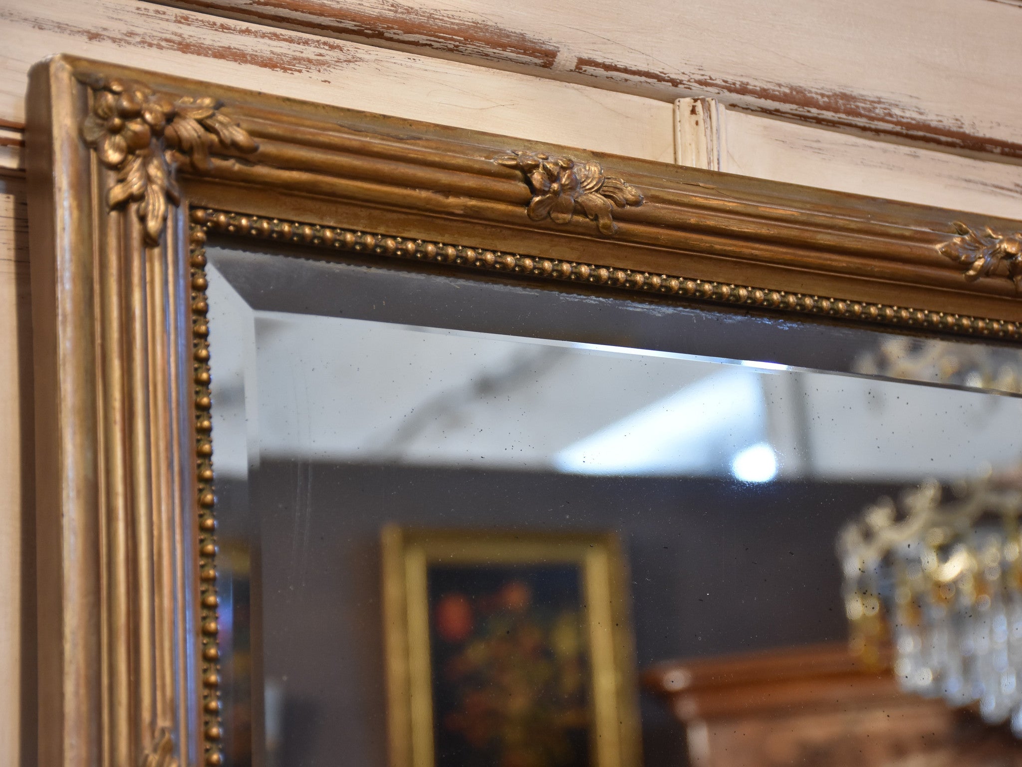 Mirror, gilded flower frame, antique, French