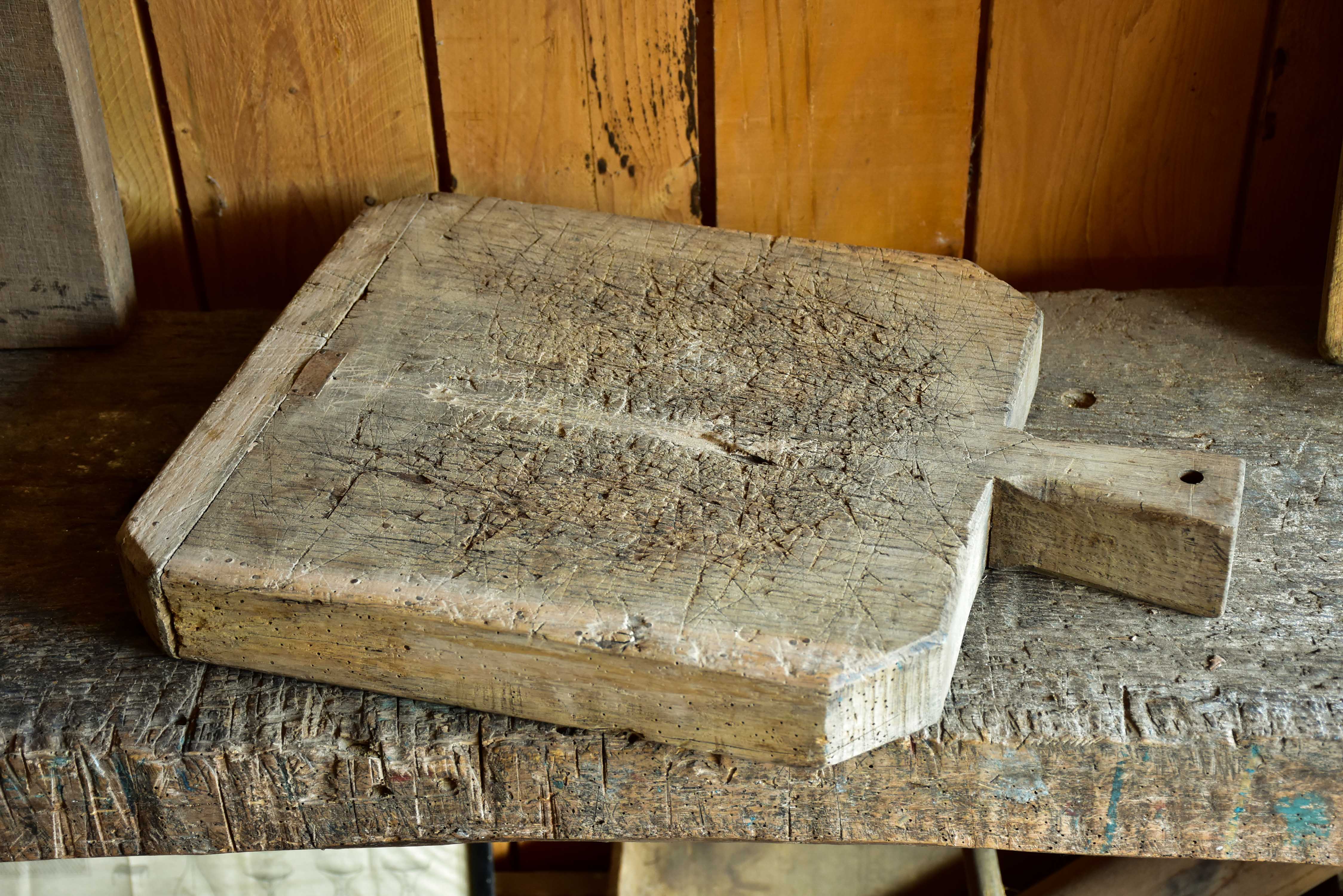 Antique French cutting board with chamfered corners