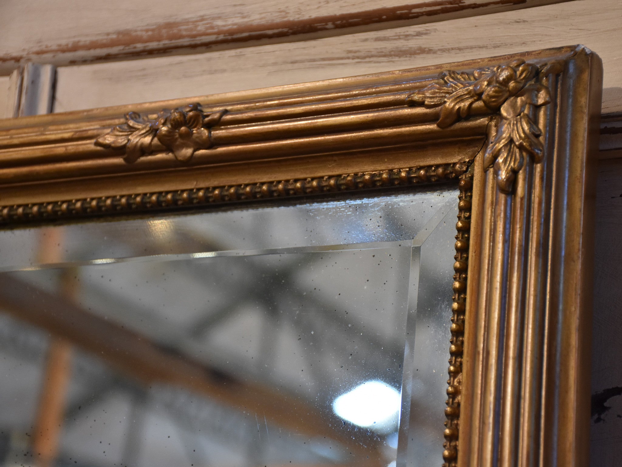 Mirror, gilded flower frame, antique, French