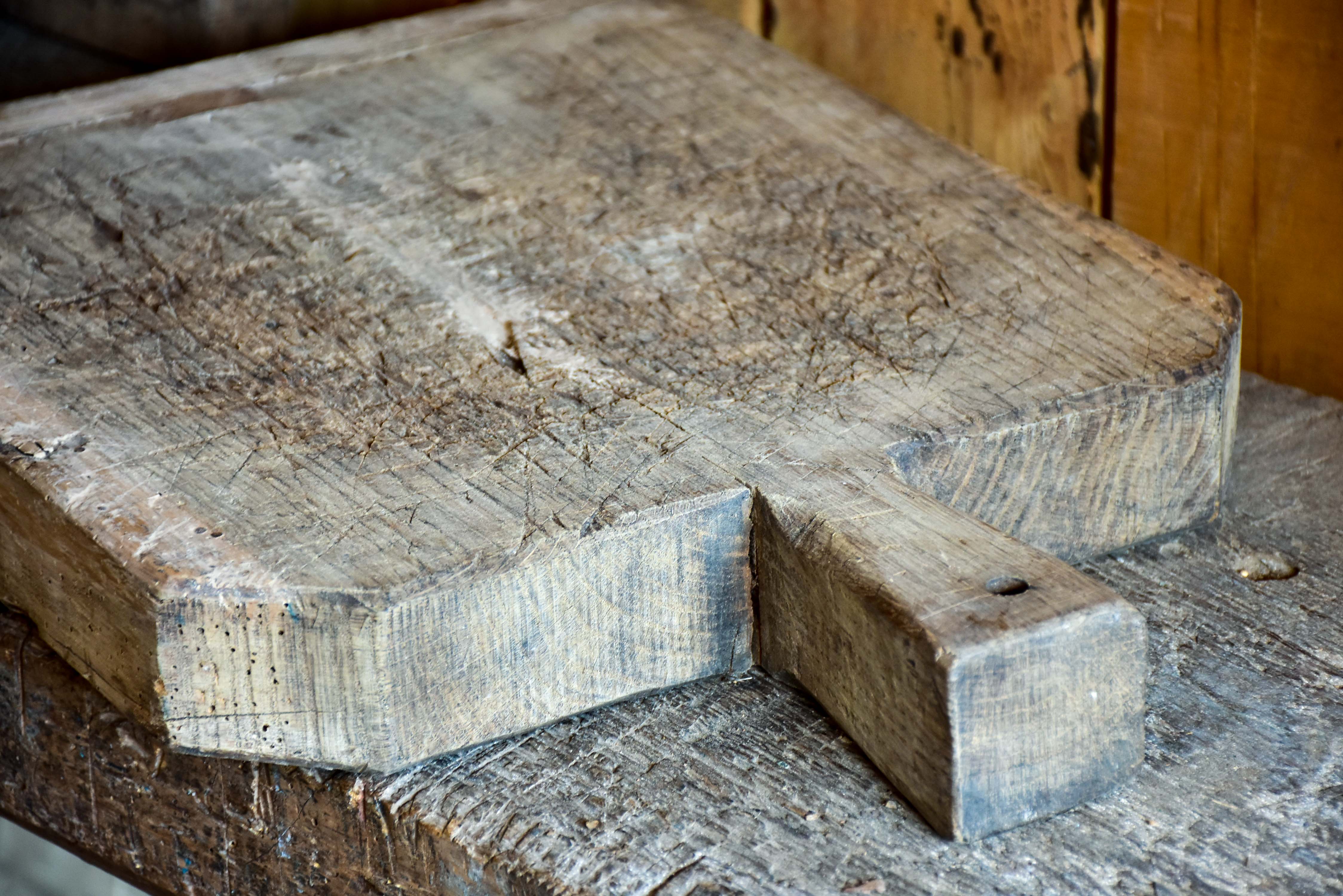 Antique French cutting board with chamfered corners