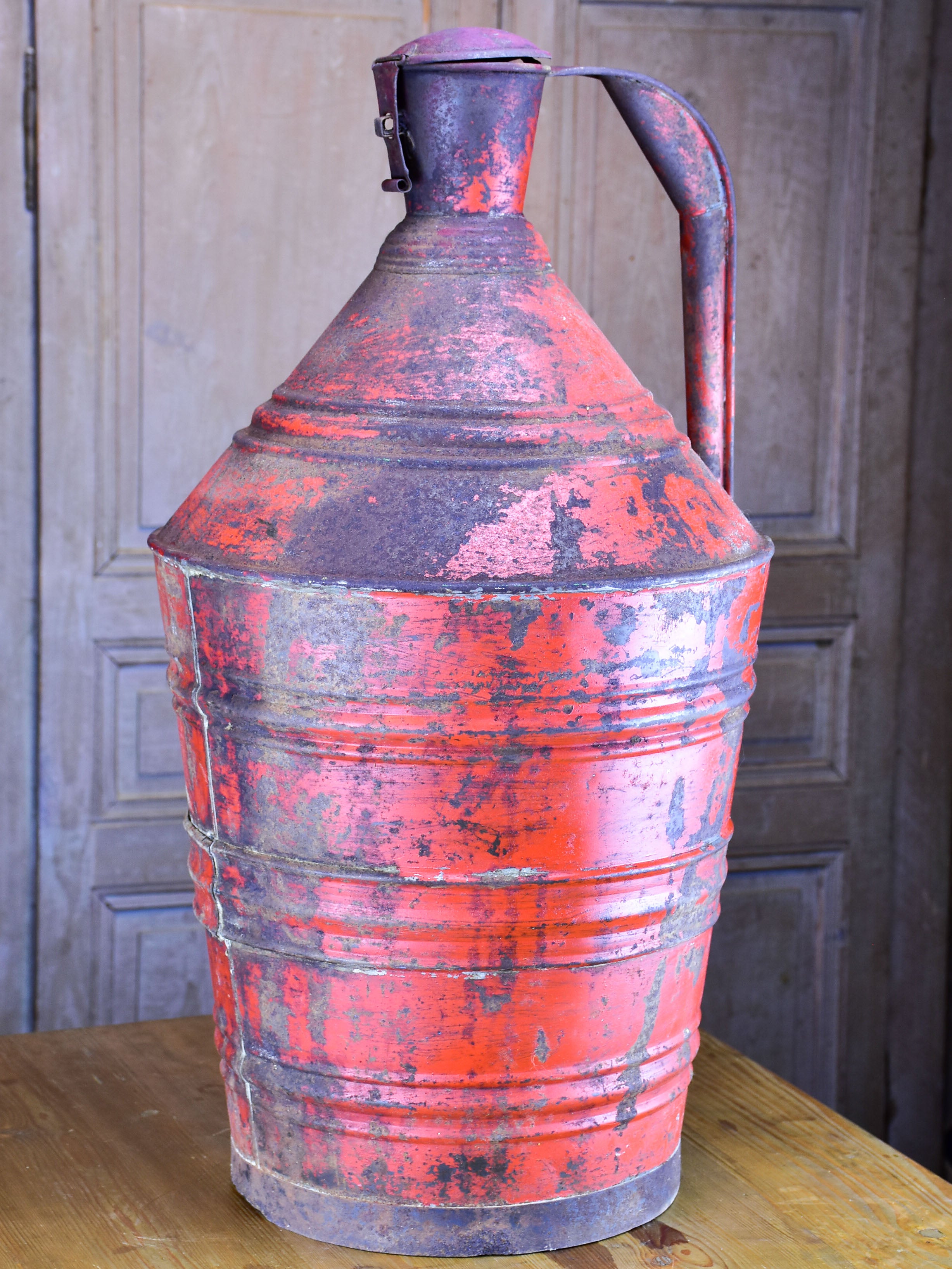 Antique French olive oil container - painted metal