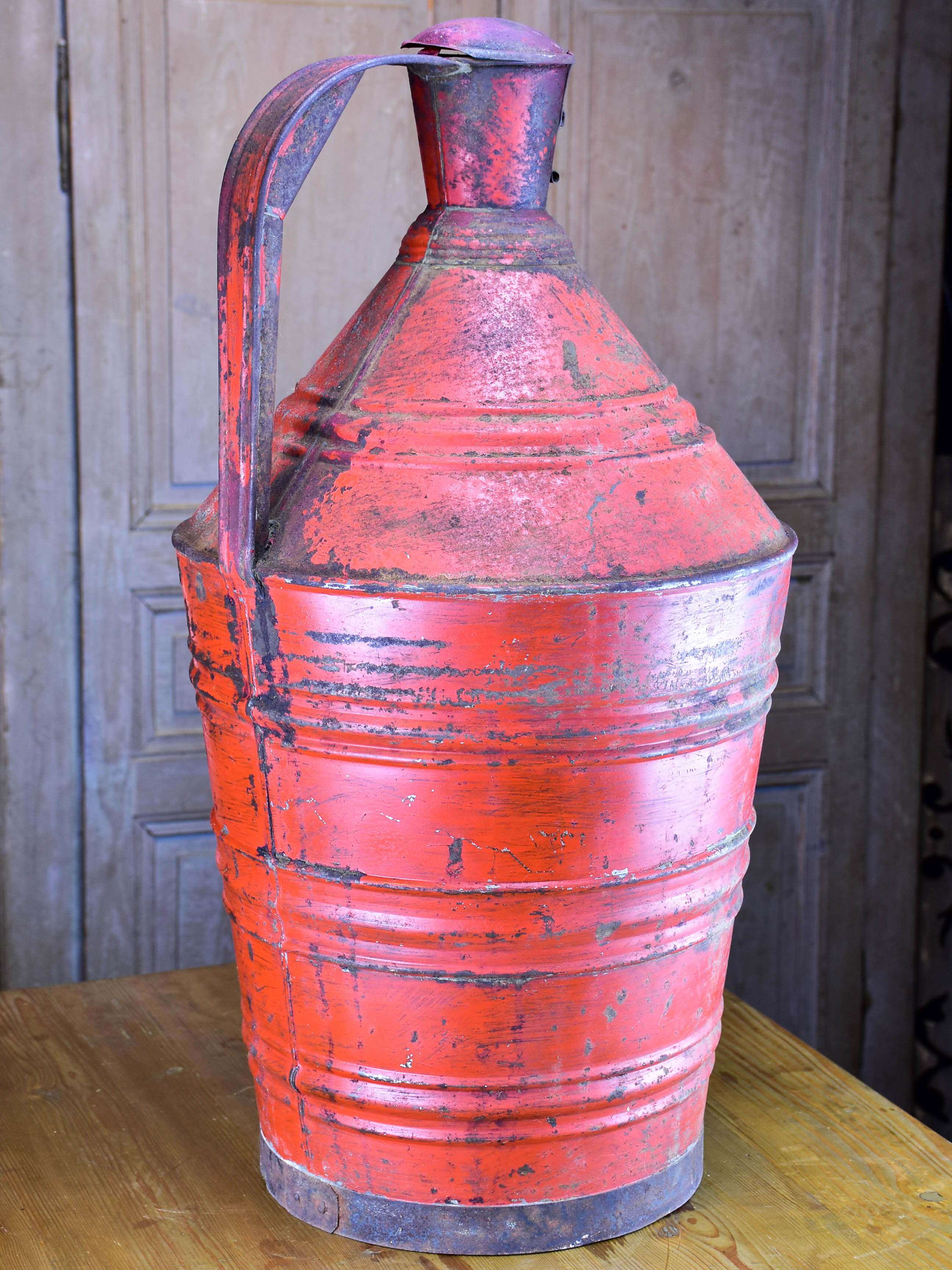 Antique French olive oil container - painted metal