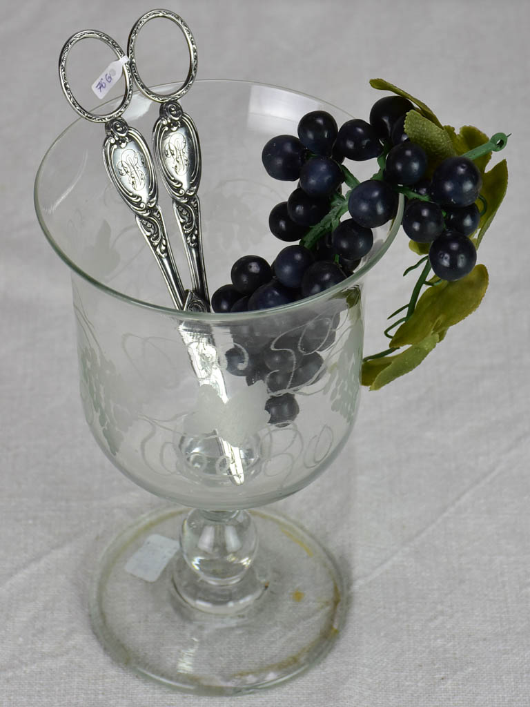 19th Century French grape scissors with monogram silver