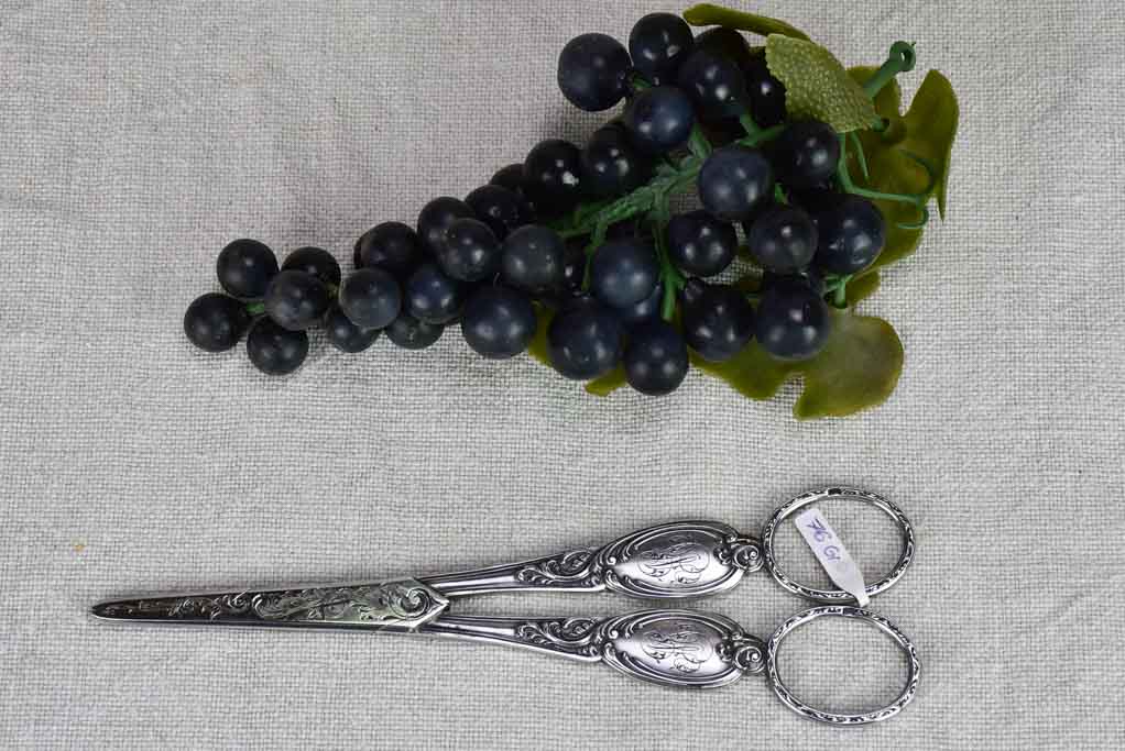 19th Century French grape scissors with monogram silver