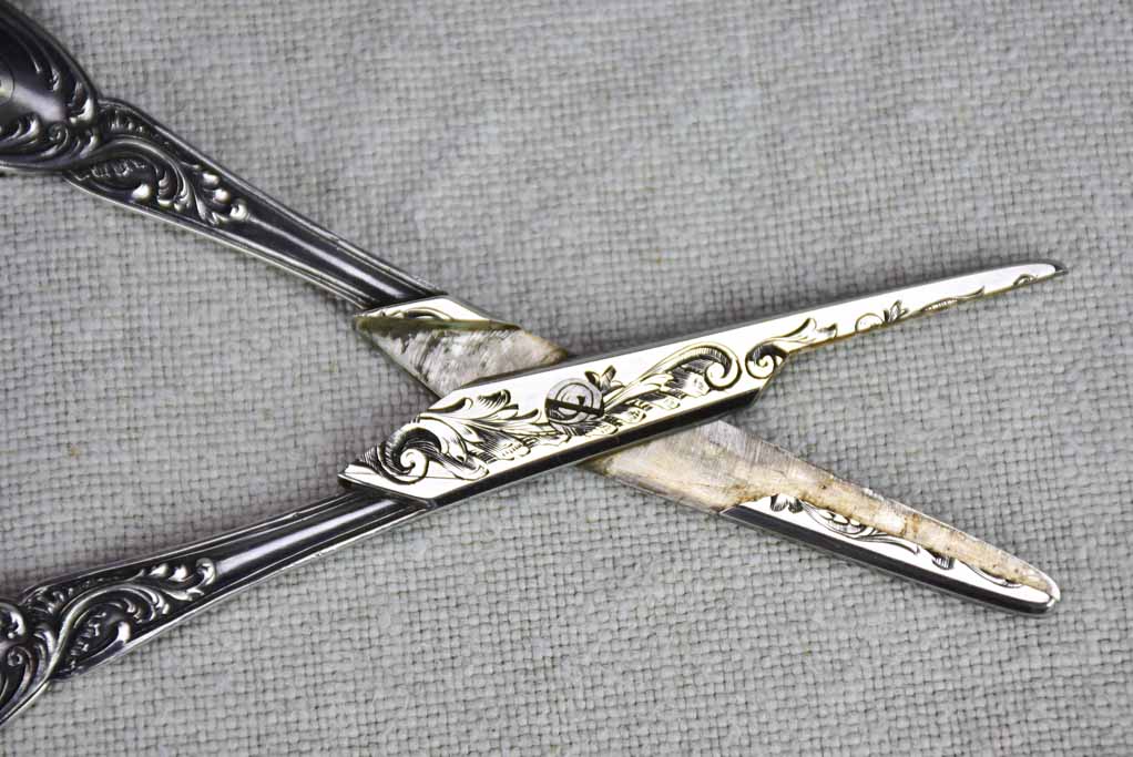 19th Century French grape scissors with monogram silver