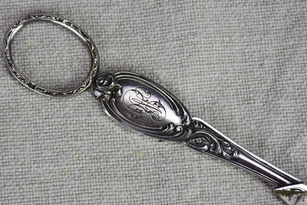 19th Century French grape scissors with monogram silver