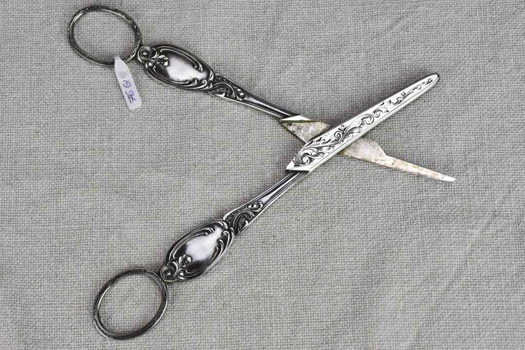 19th Century French grape scissors with monogram silver