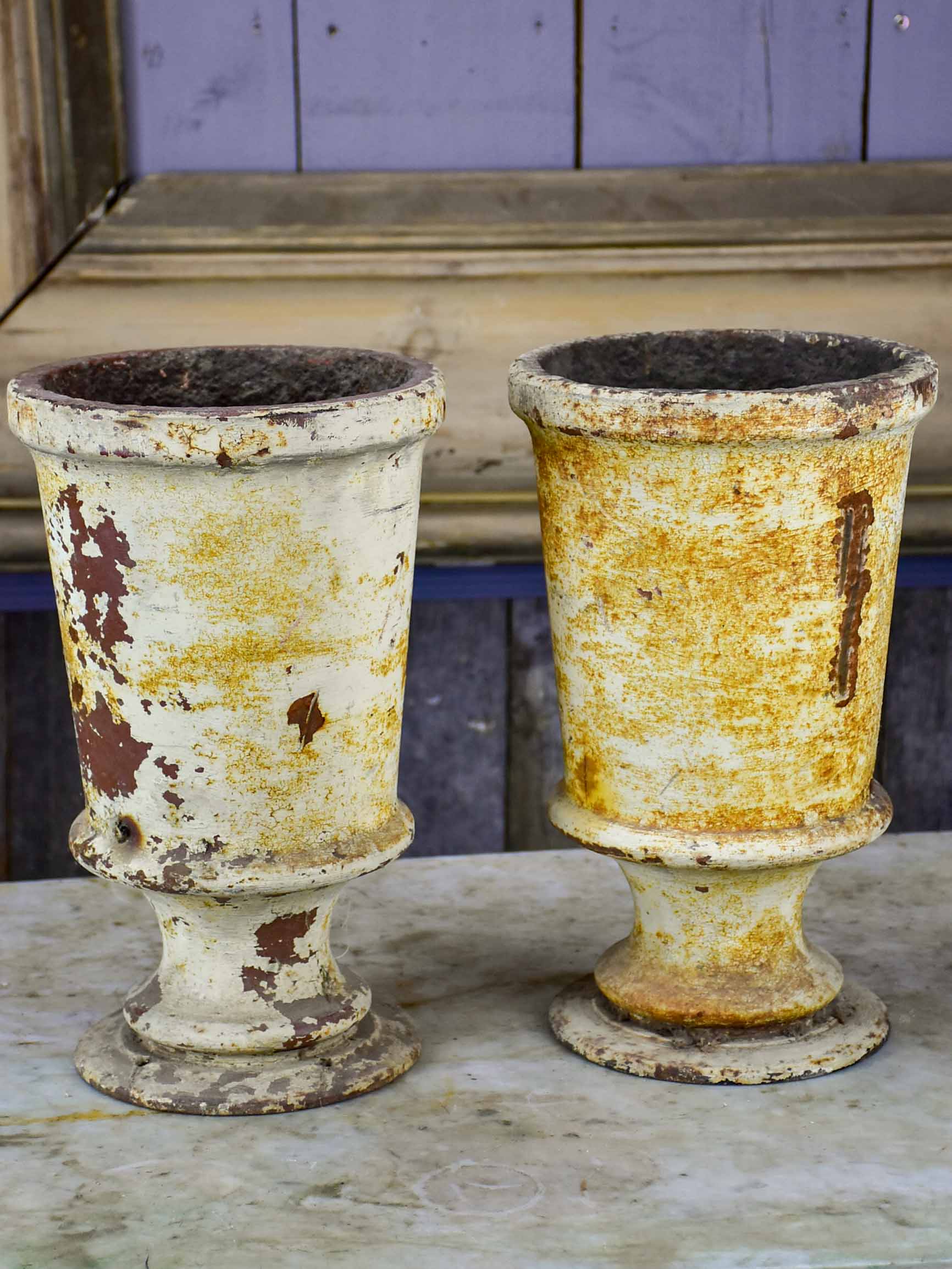 Two antique French cast iron vases