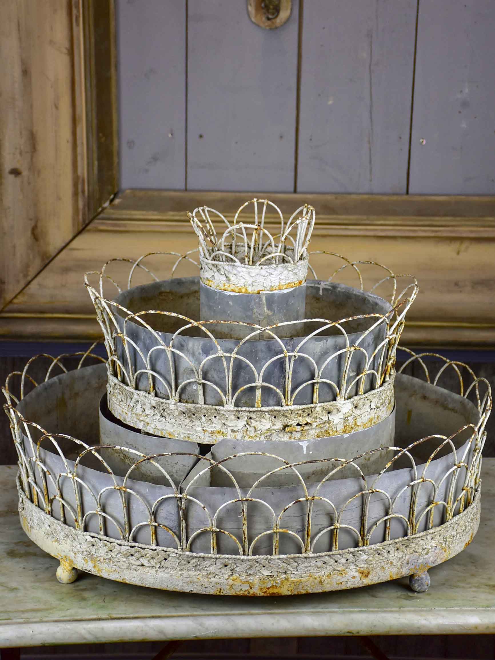 French three tier 19th Century zinc jardiniere