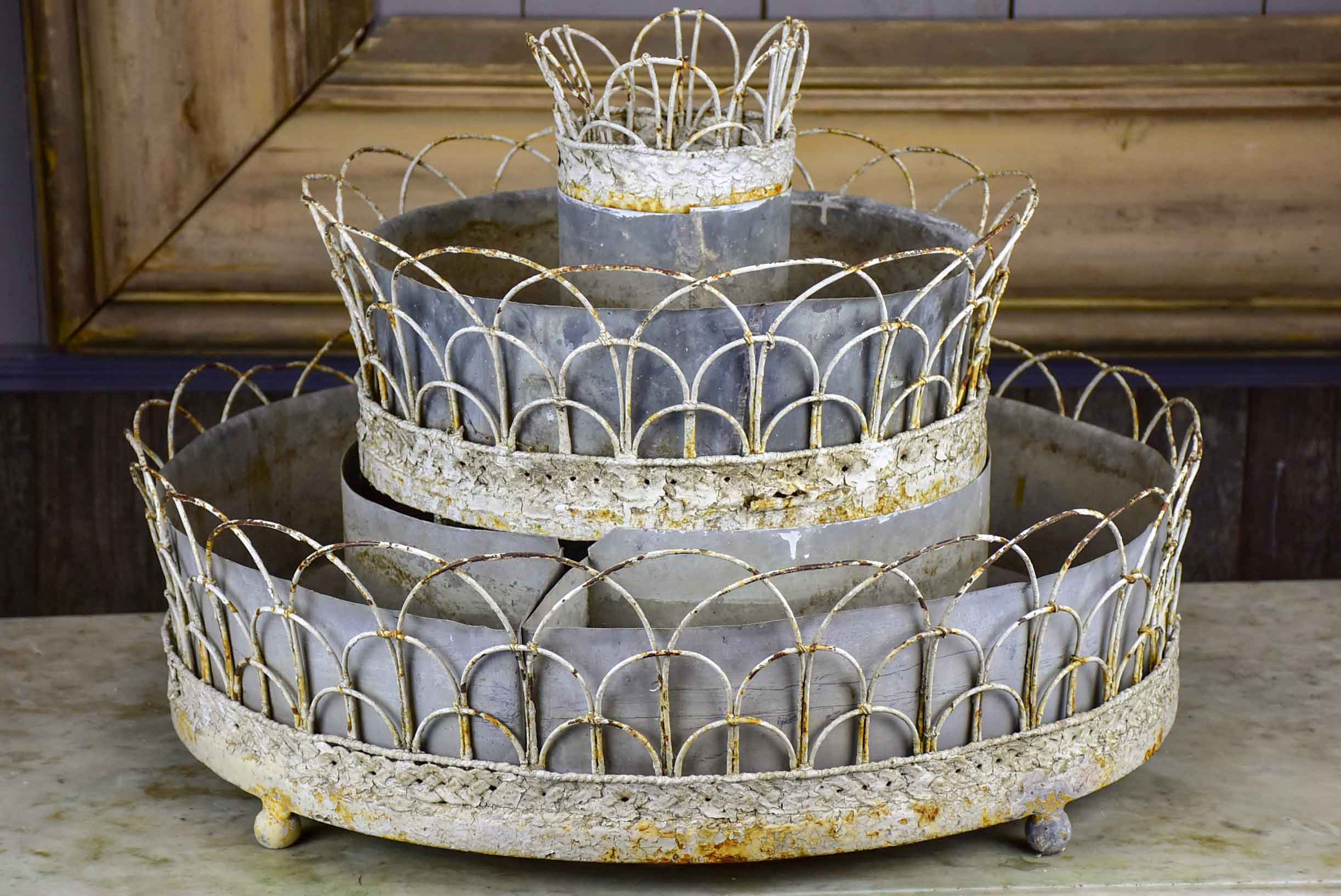 French three tier 19th Century zinc jardiniere