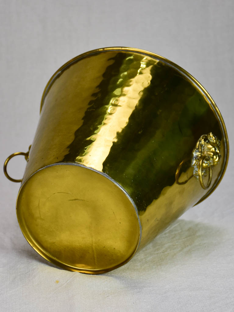 Vintage ice bucket with lions head handles and hammered brass 9¾"