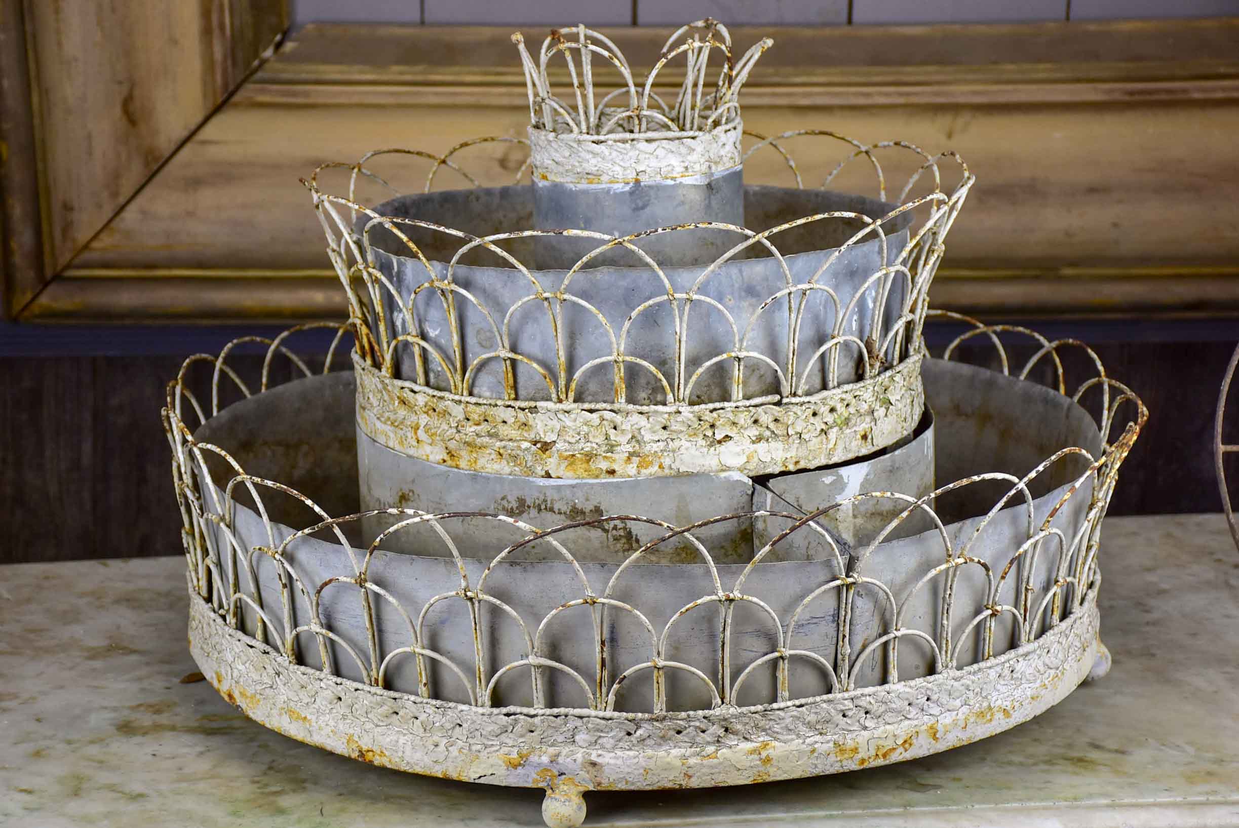 French three tier 19th Century zinc jardiniere