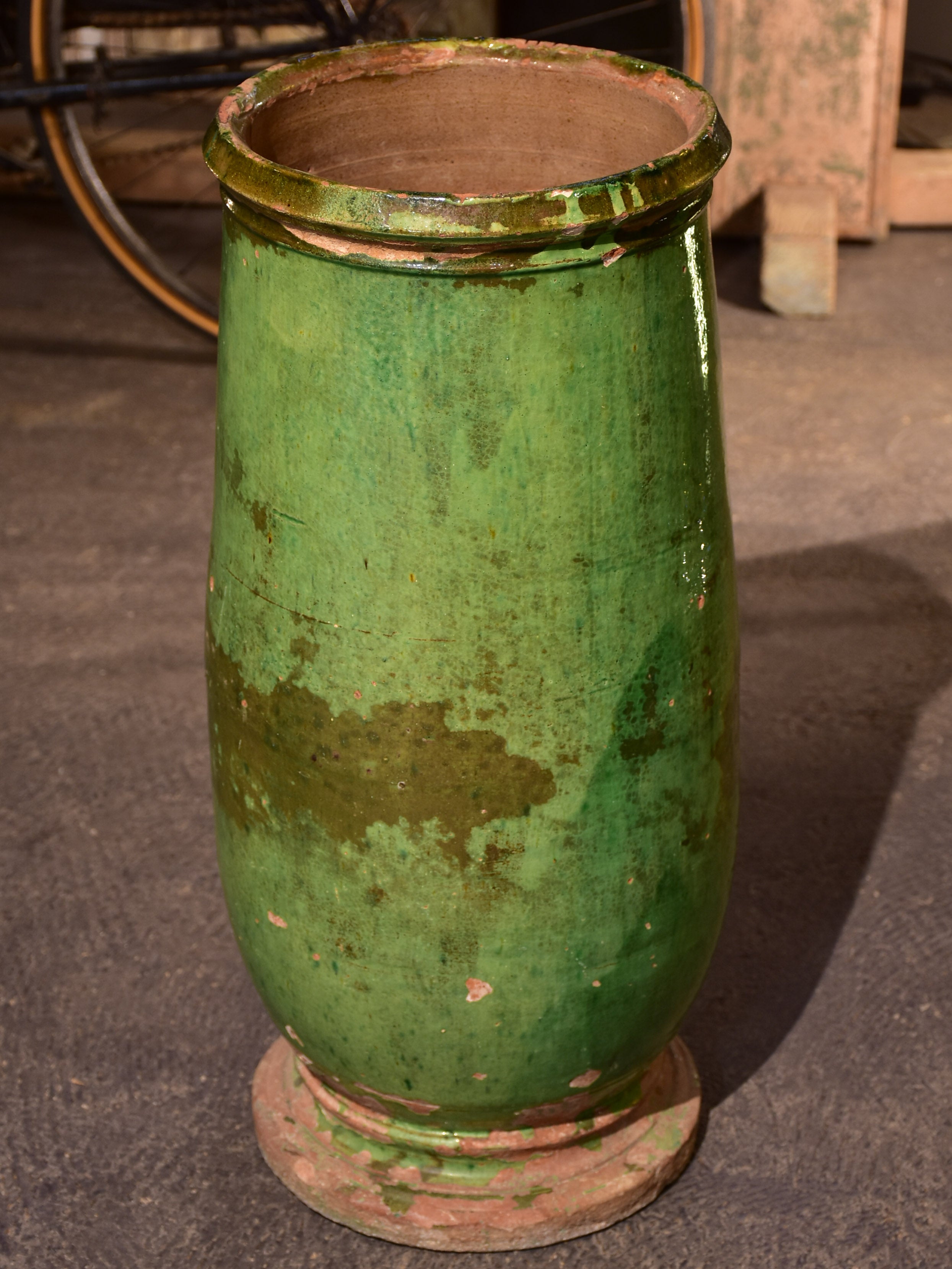 Elegant 19th century olive jar with green glaze