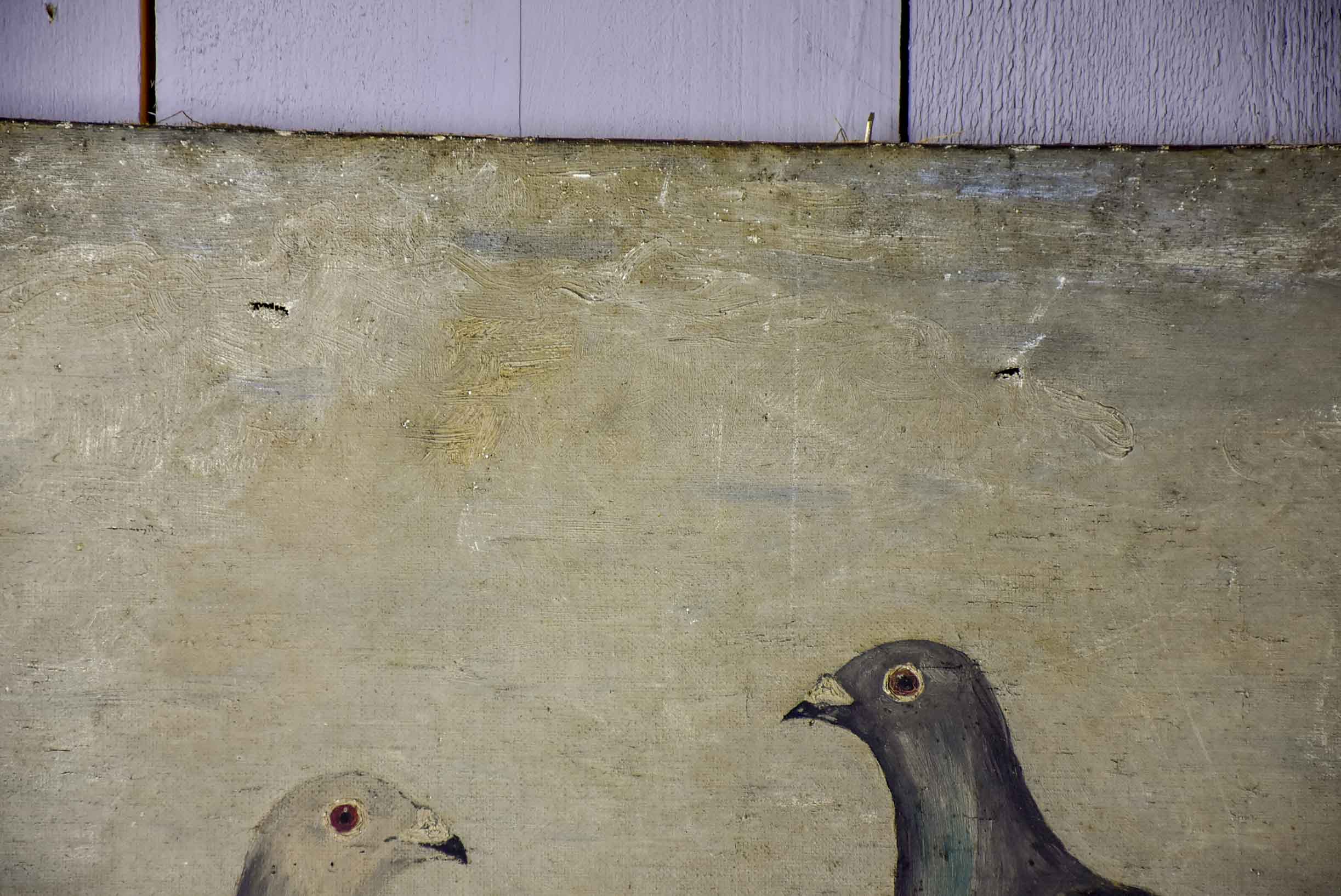 Antique French painting of pigeons 21 ¾'' x 32 ¼''