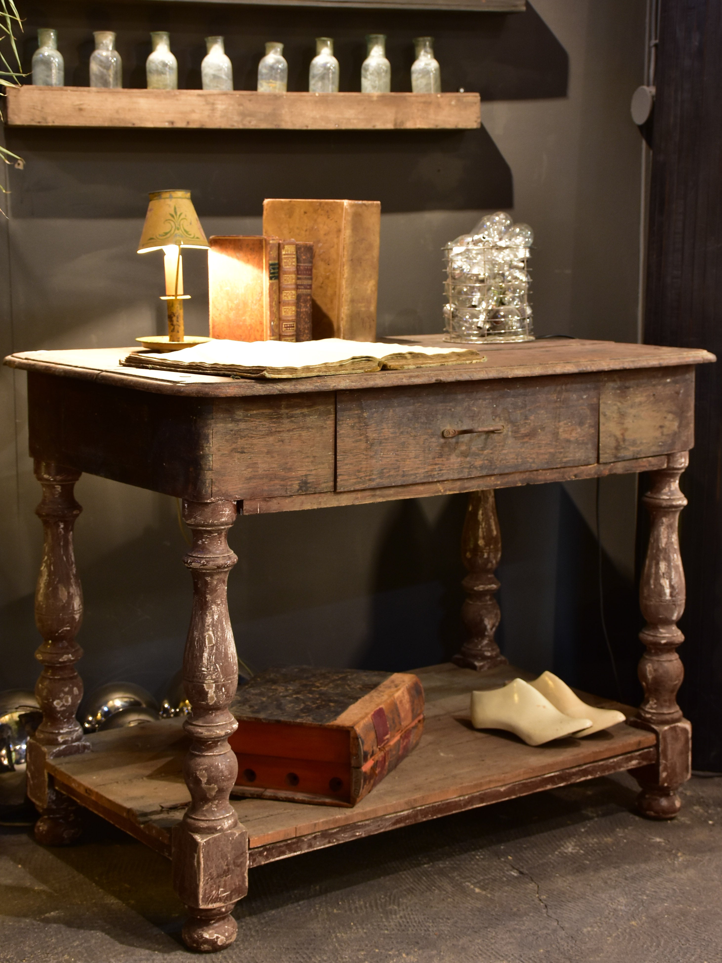 Small antique French oak draper's table