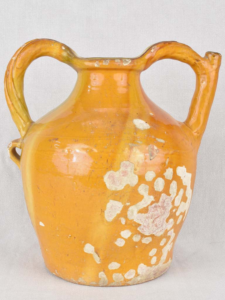 Water pitcher, yellow w/ twisted handles, 19th-century 14¼"