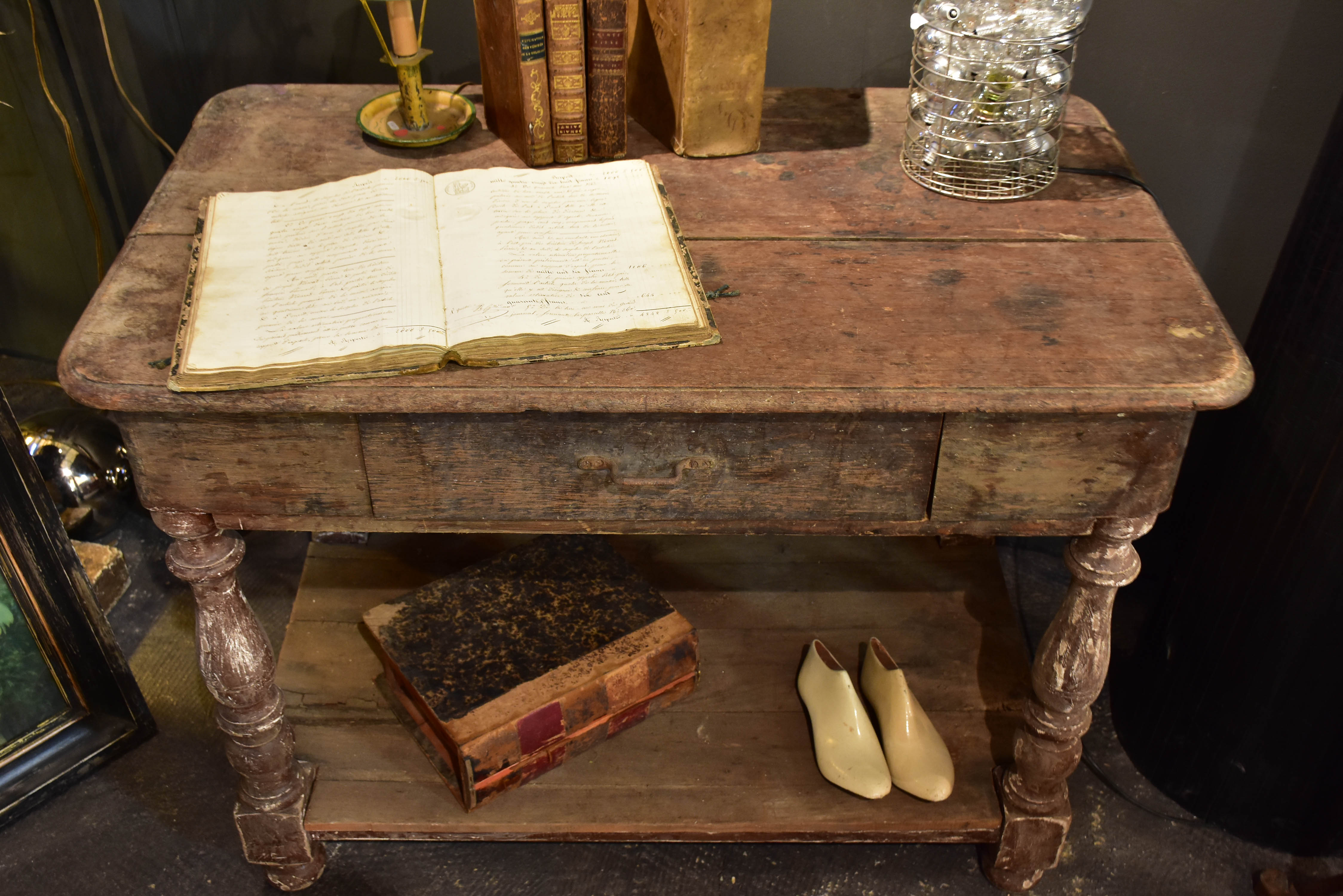 Small antique French oak draper's table