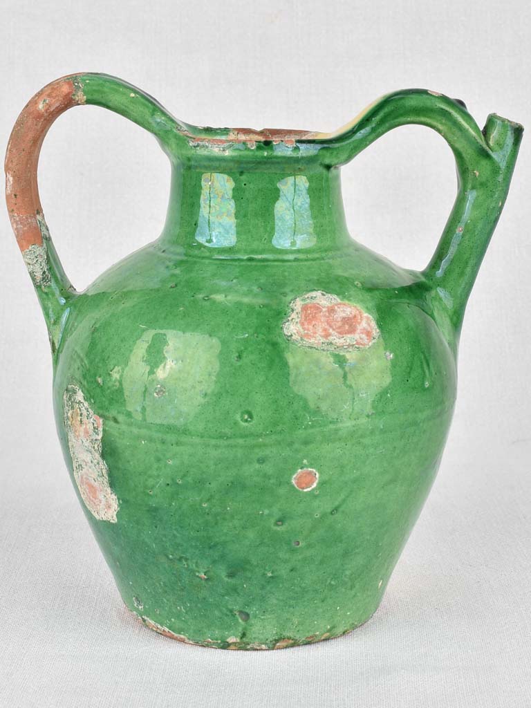 Water pitcher, green, 19th-century, small 10¼"