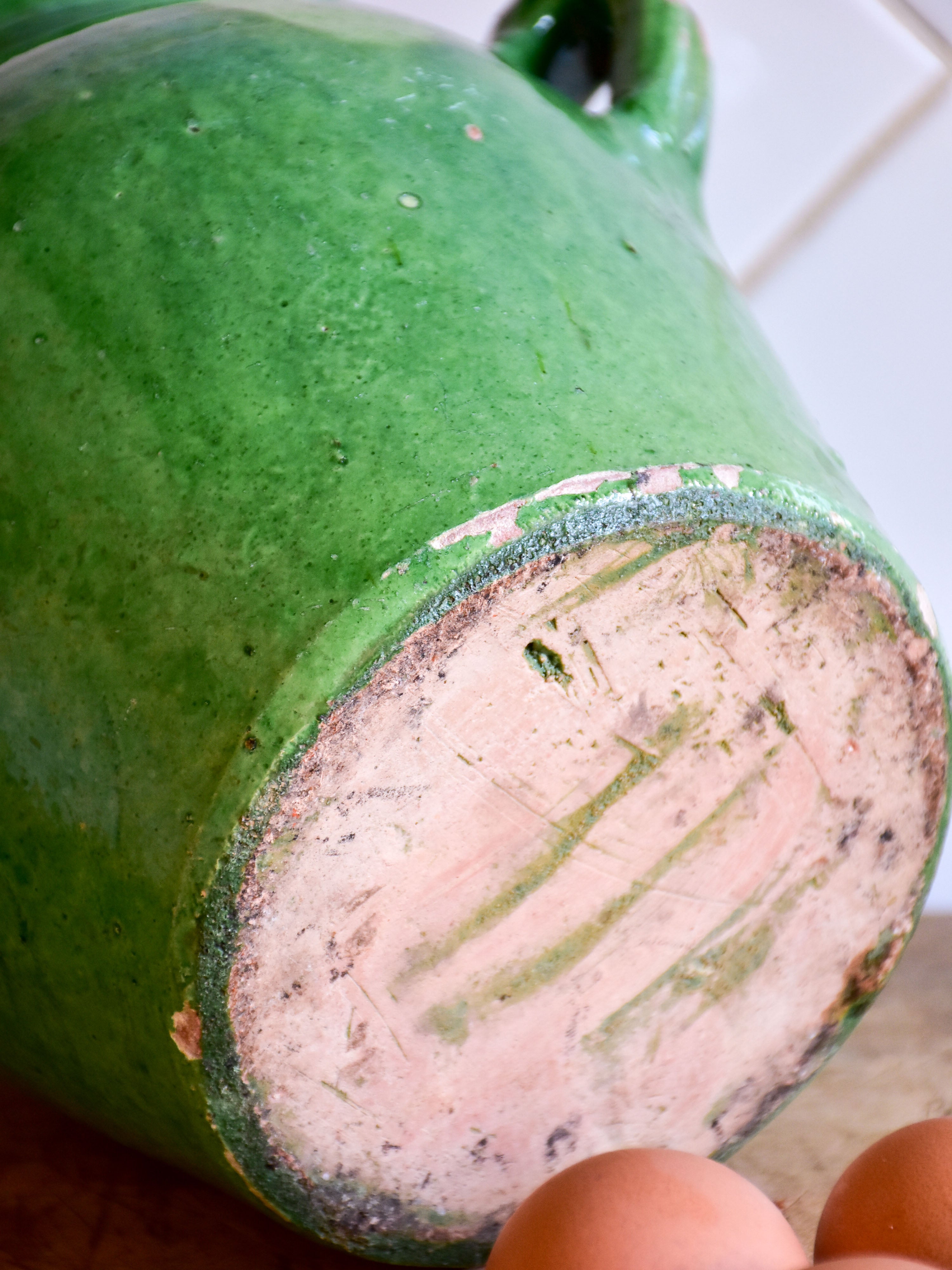 19th century confit pot with green and yellow glaze