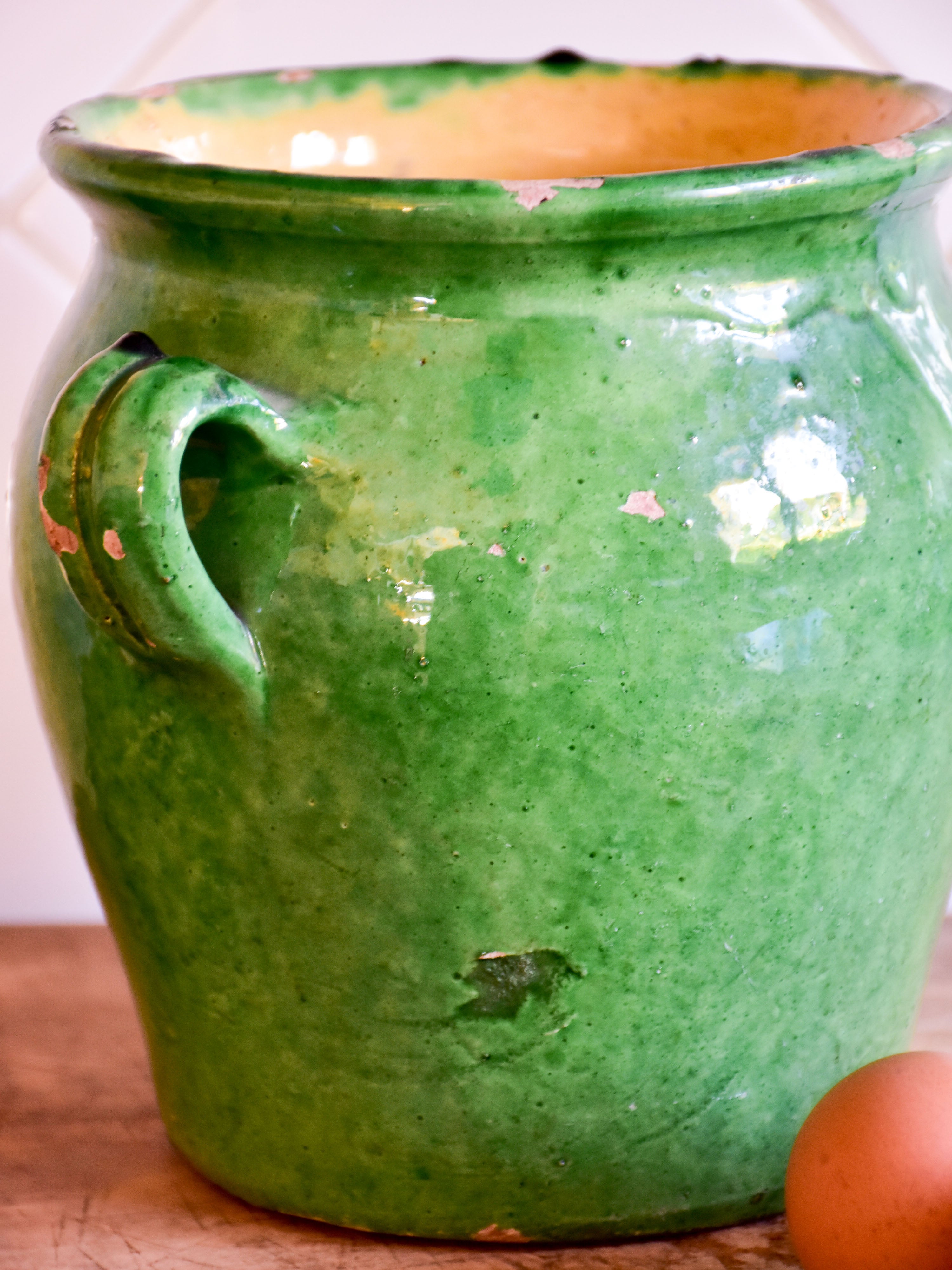 19th century confit pot with green and yellow glaze