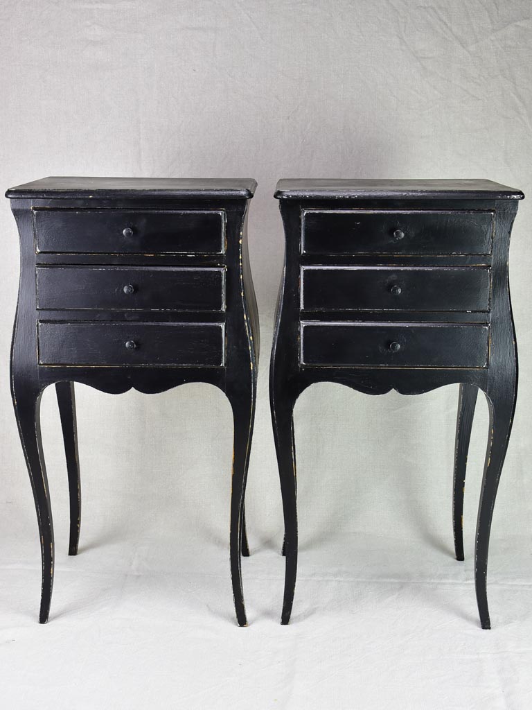 Pair of Louis XV style nightstands with black paint finish