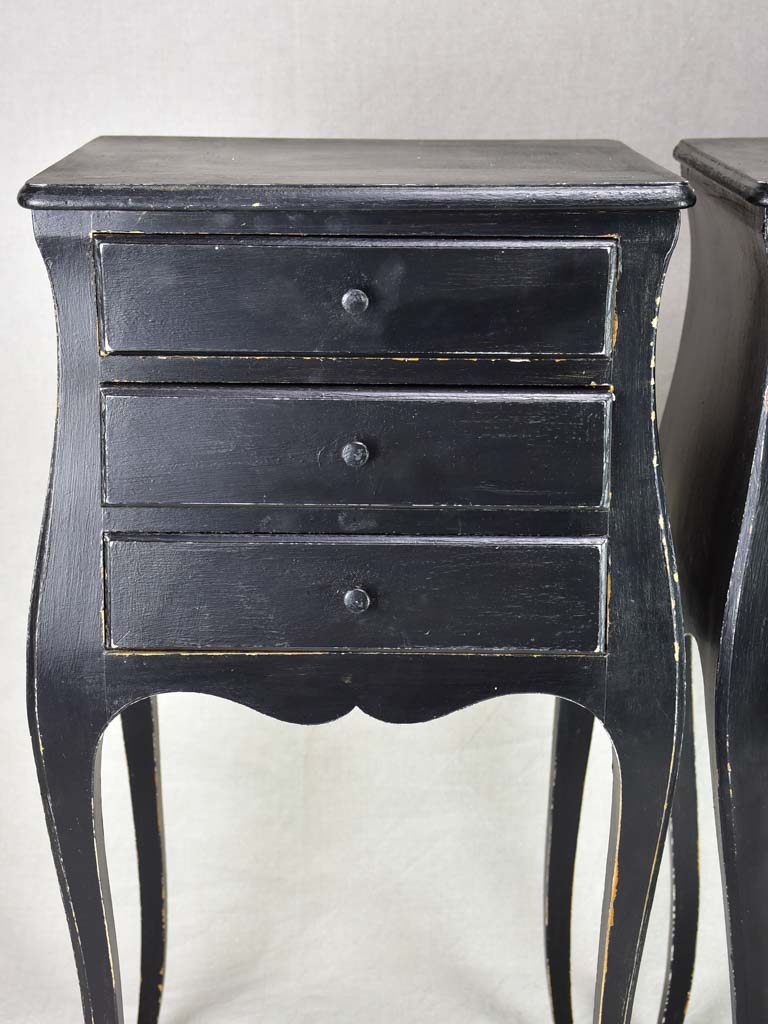 Pair of Louis XV style nightstands with black paint finish