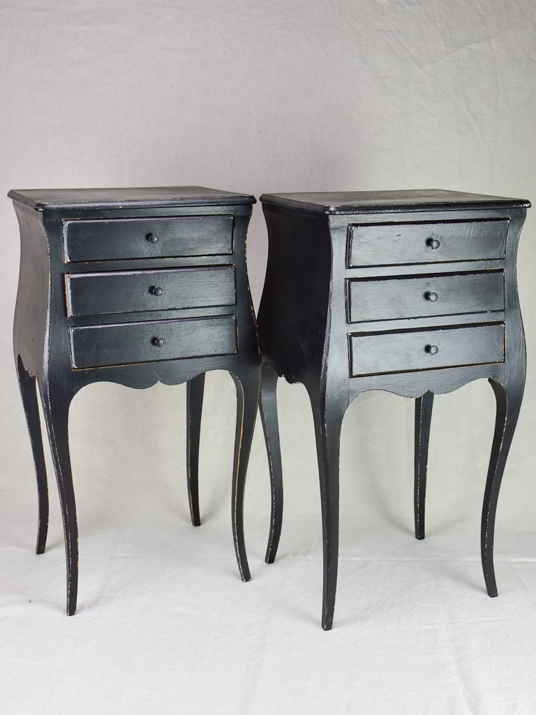 Pair of Louis XV style nightstands with black paint finish