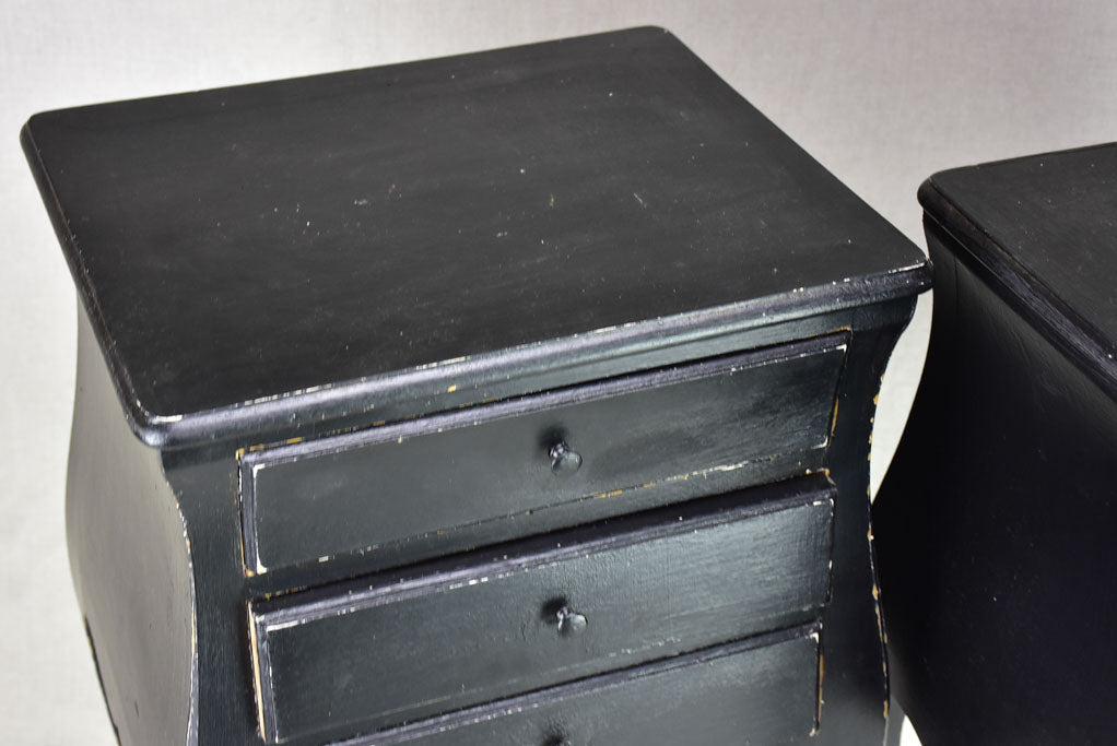 Pair of Louis XV style nightstands with black paint finish