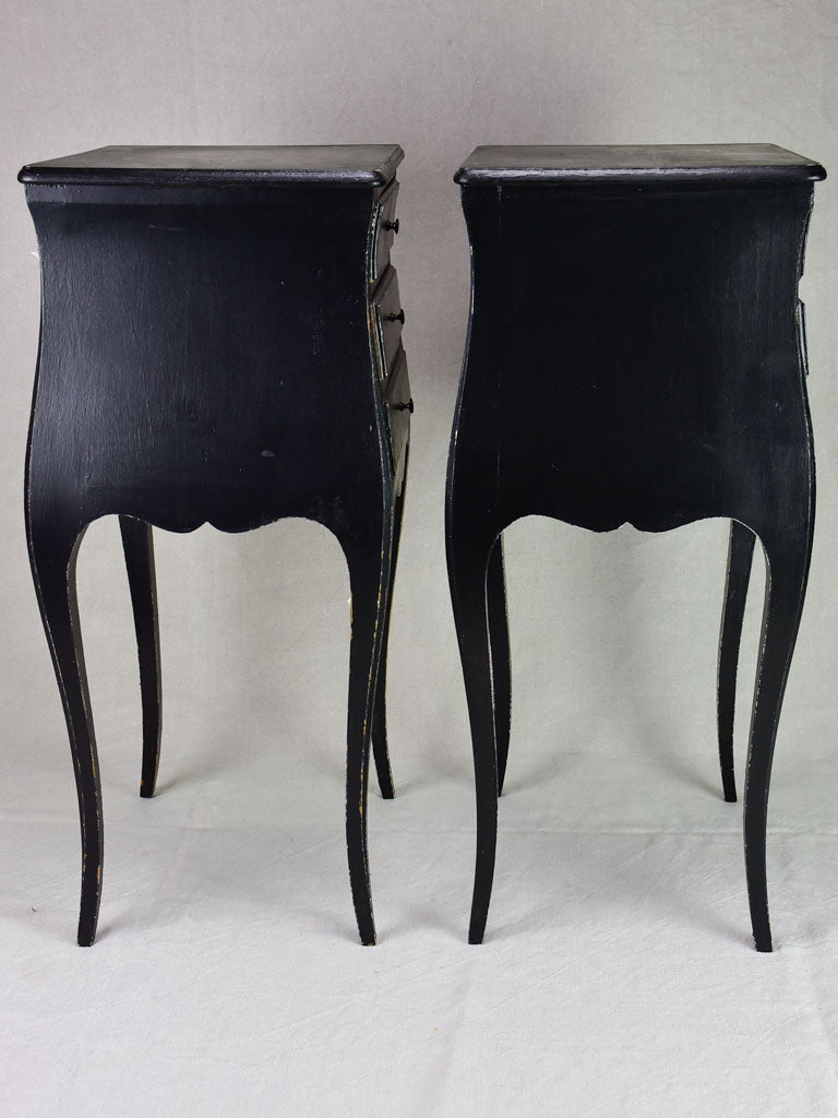 Pair of Louis XV style nightstands with black paint finish