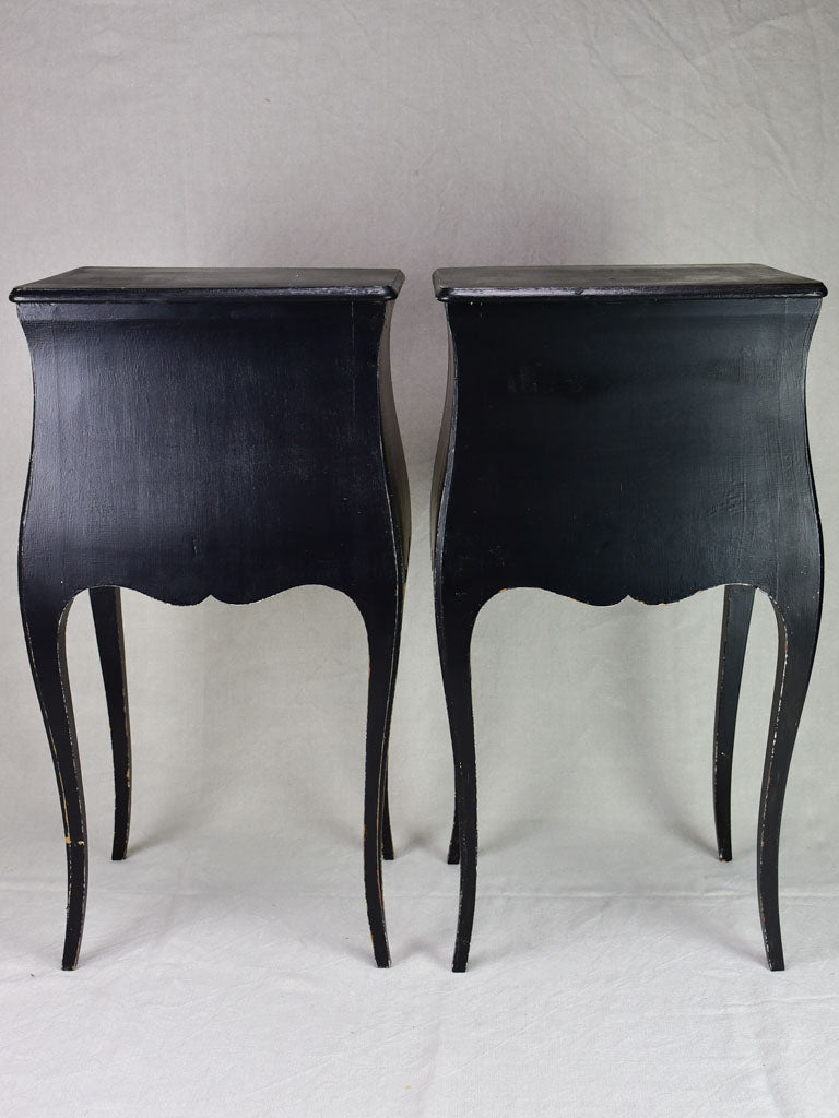 Pair of Louis XV style nightstands with black paint finish