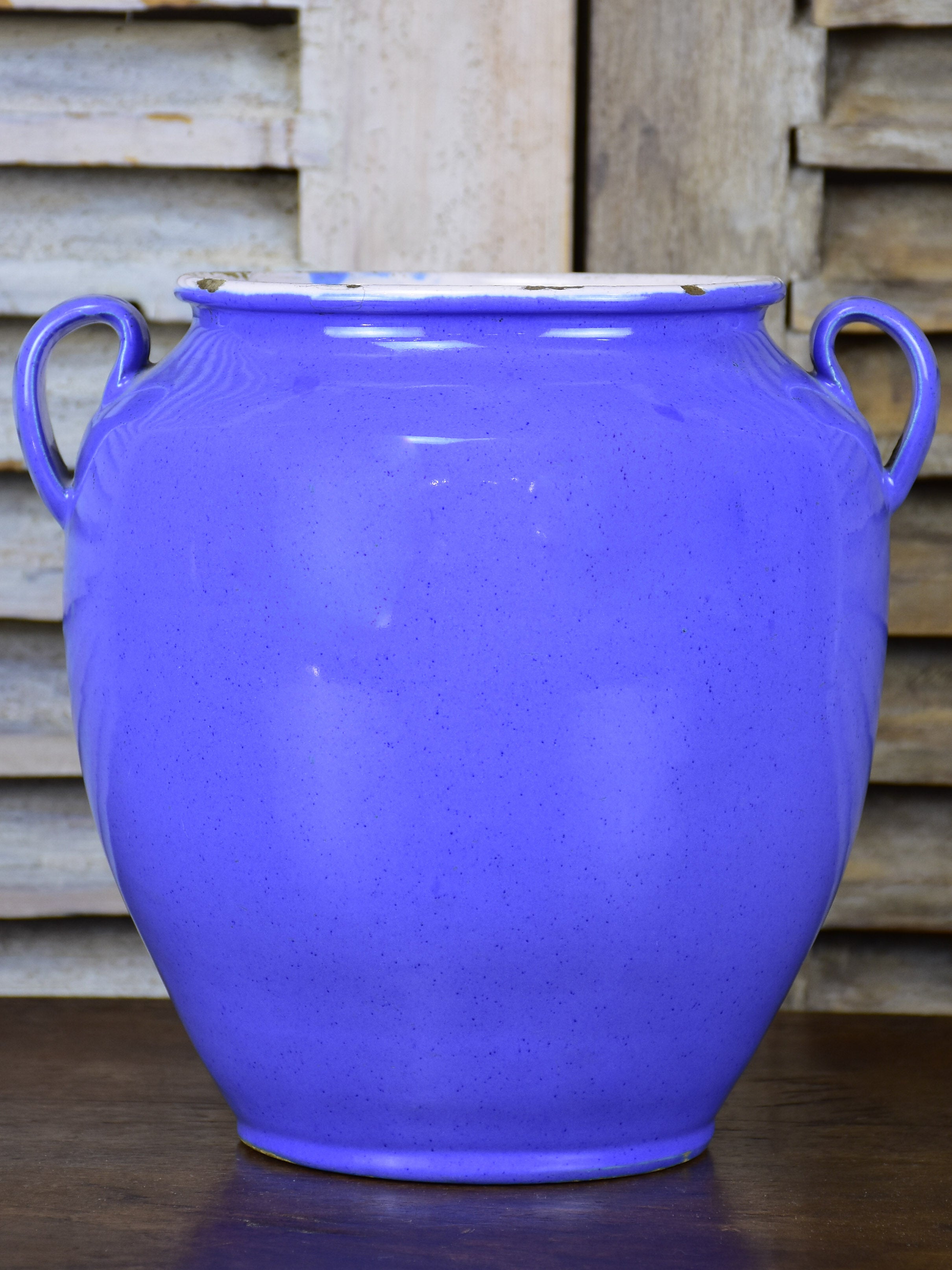 Antique French confit pot with blue glaze