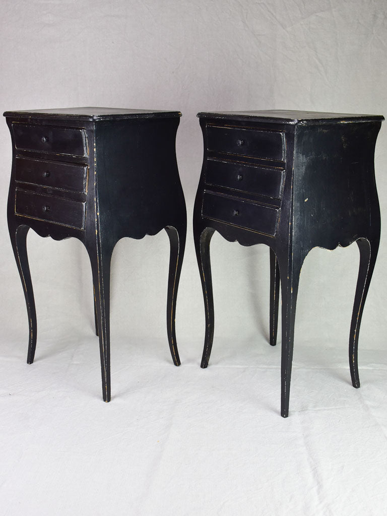 Pair of Louis XV style nightstands with black paint finish