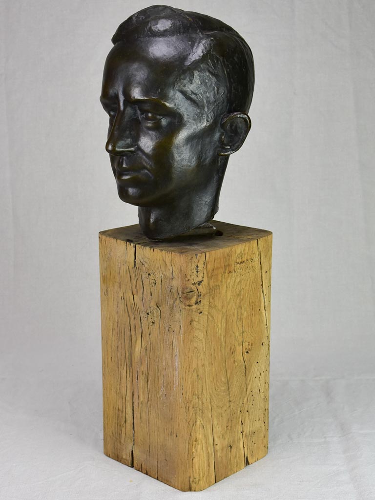 Mid century Bronze bust of a man signed L. Maize