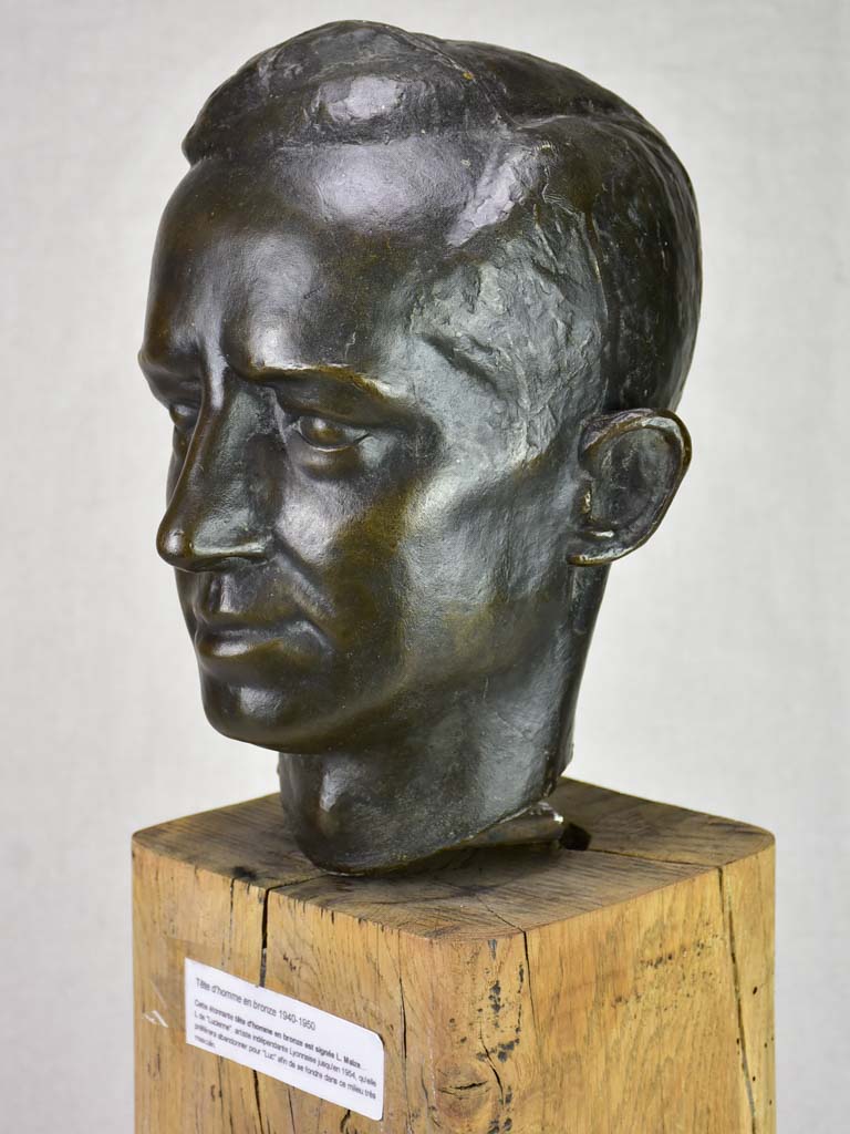 Mid century Bronze bust of a man signed L. Maize