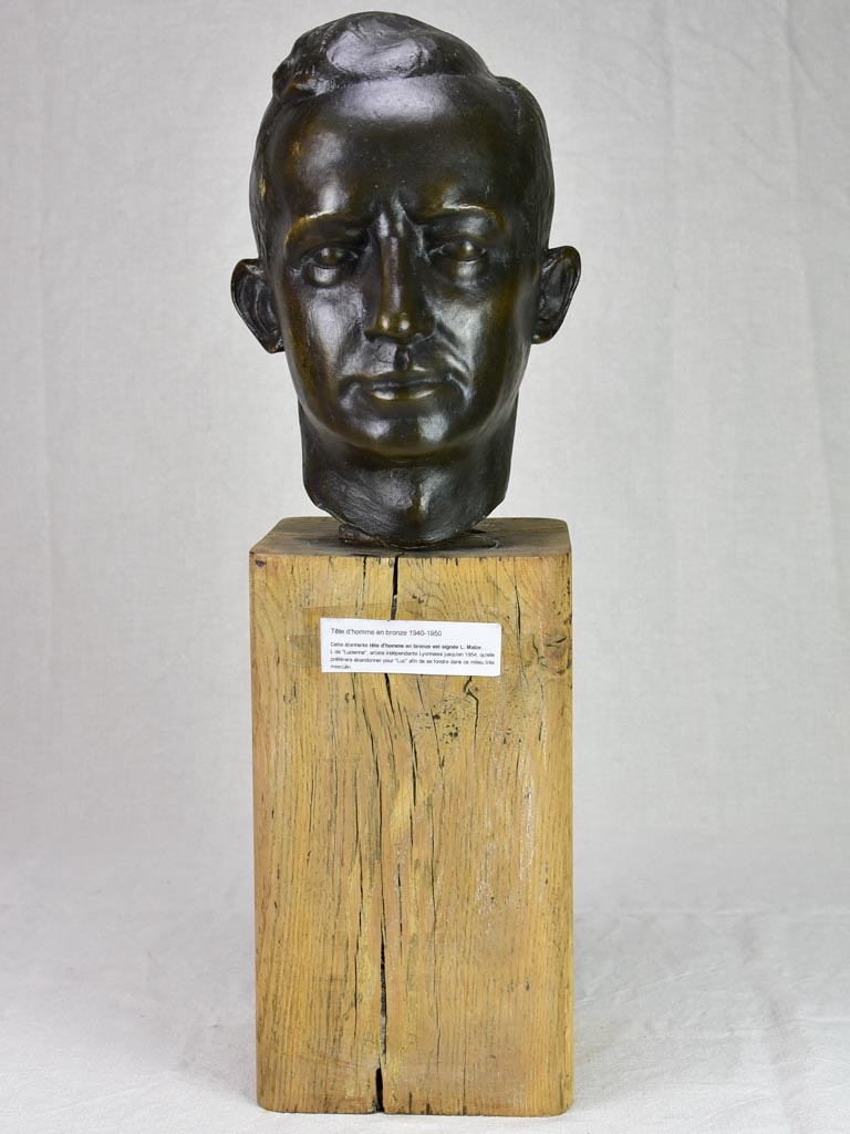 Mid century Bronze bust of a man signed L. Maize