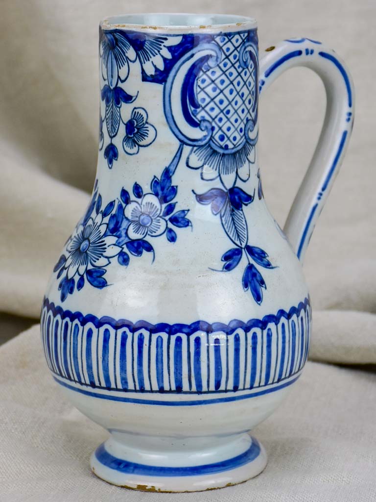 18th Century French blue and white ceramic cider pitcher