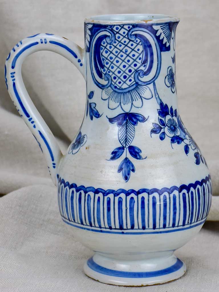 18th Century French blue and white ceramic cider pitcher