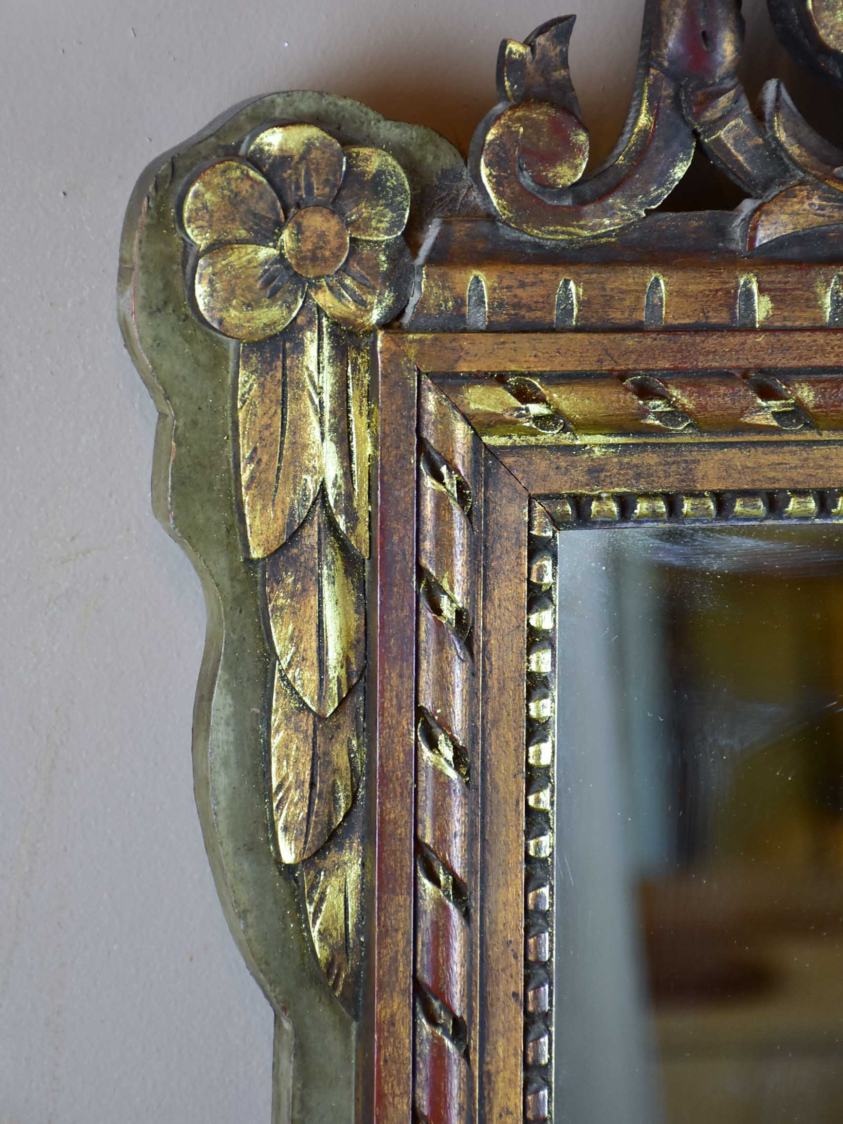 19th century Louis XVI style mirror with crest 19 ¼'' x 34 ¾''