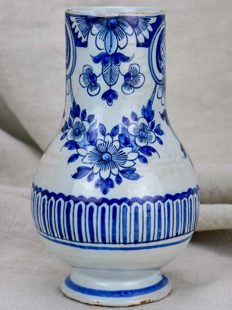 18th Century French blue and white ceramic cider pitcher