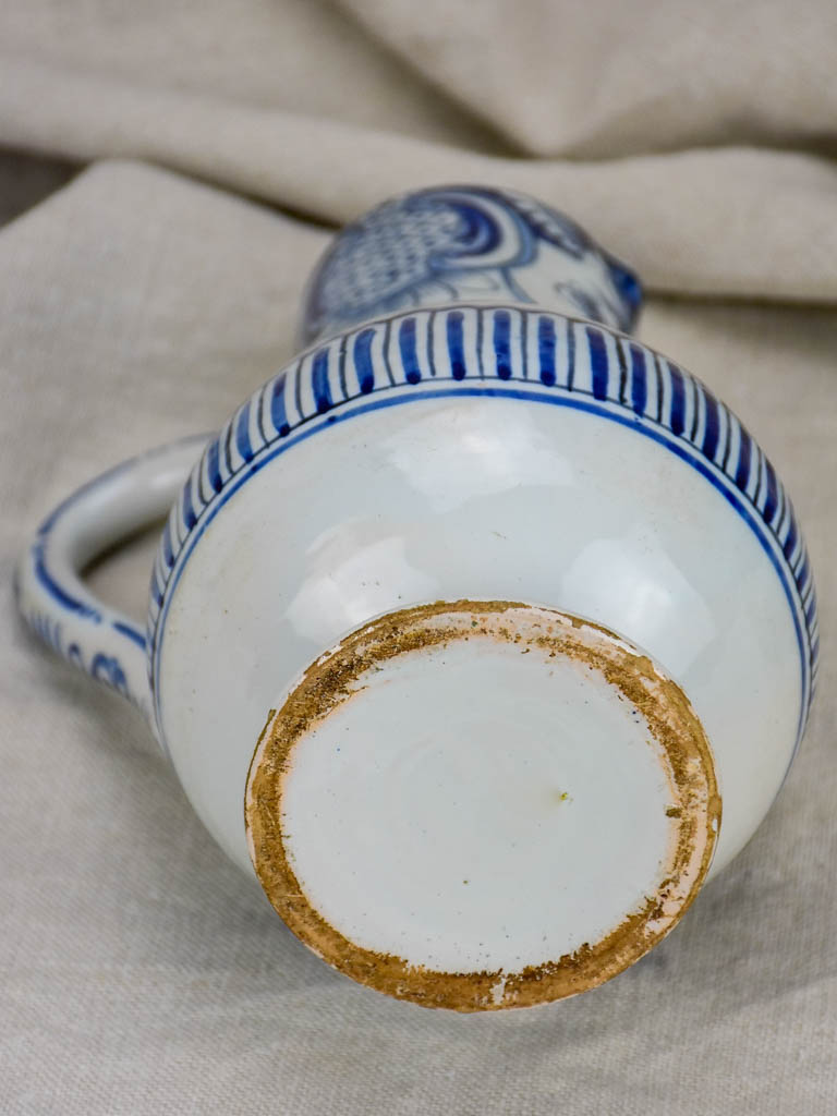 18th Century French blue and white ceramic cider pitcher