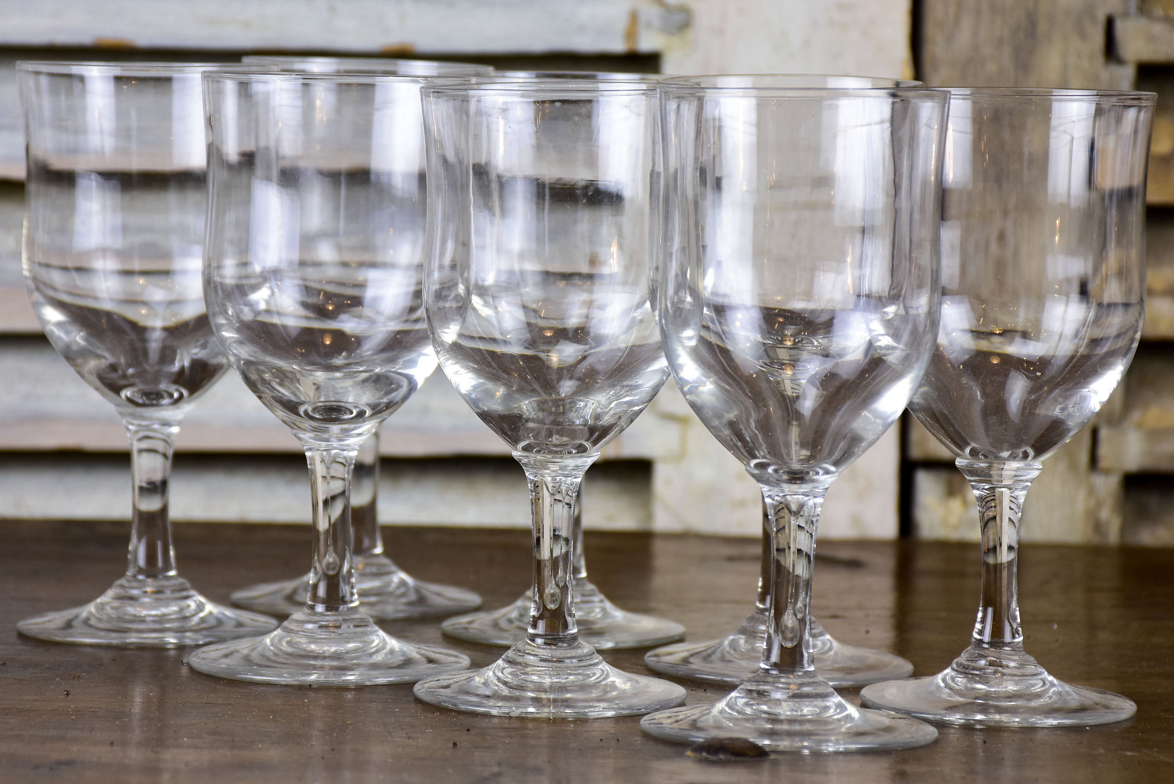 Set of eight antique bistro wine glasses