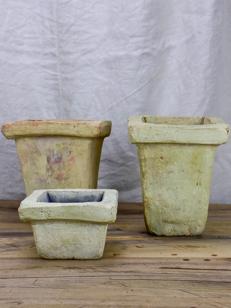 Three mid-century garden flower pots - terracotta