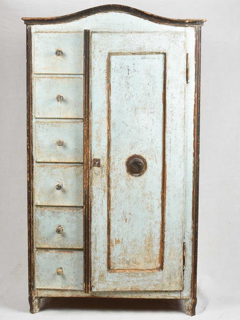 Antique food-store cupboard with blue patina 38½" x 67"