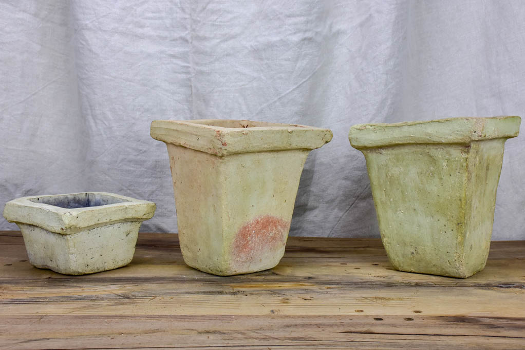 Three mid-century garden flower pots - terracotta