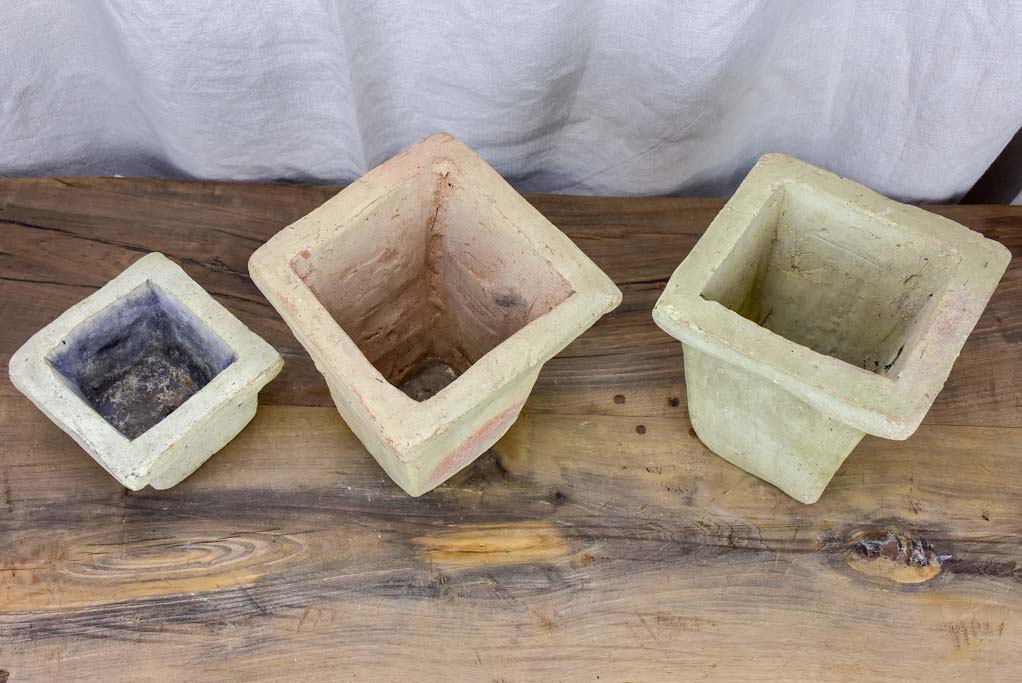 Three mid-century garden flower pots - terracotta