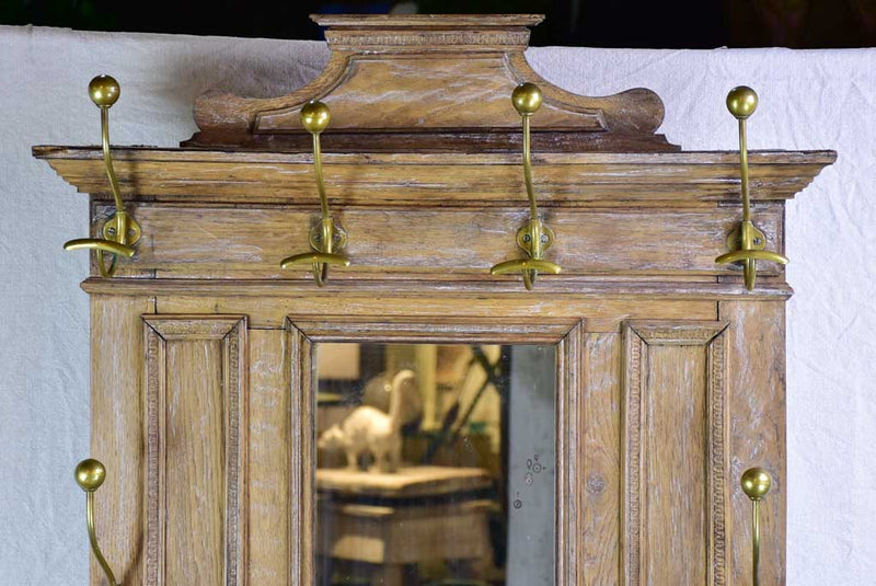 19th century French oak coat rack with mirror 82"