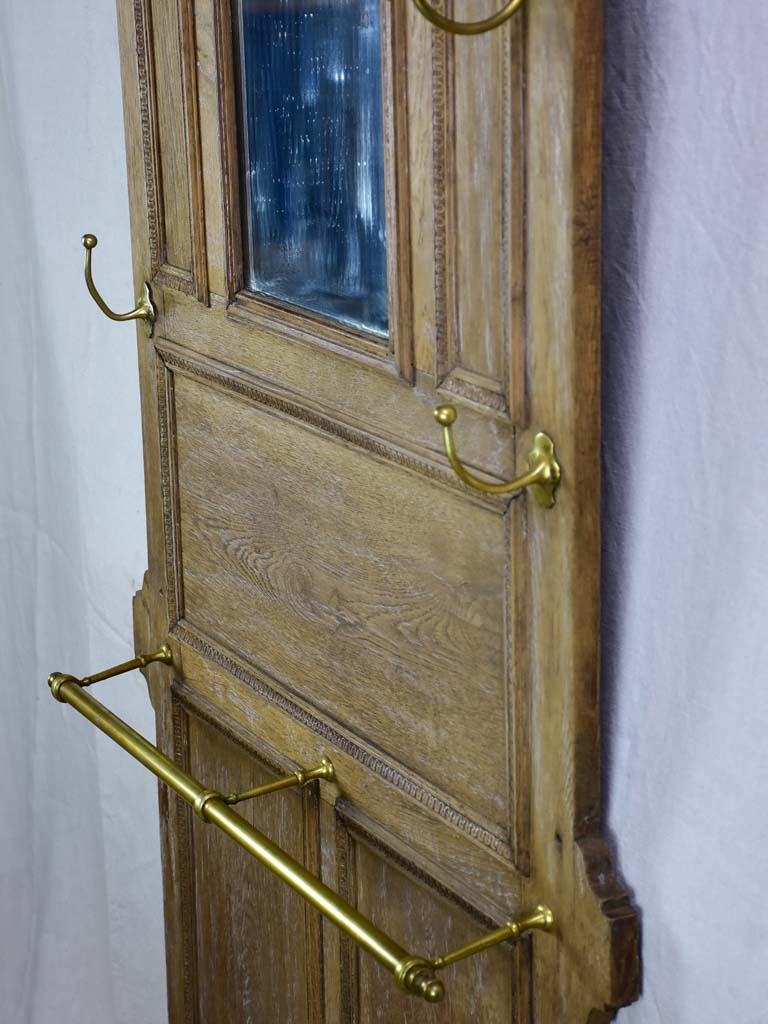 19th century French oak coat rack with mirror 82"