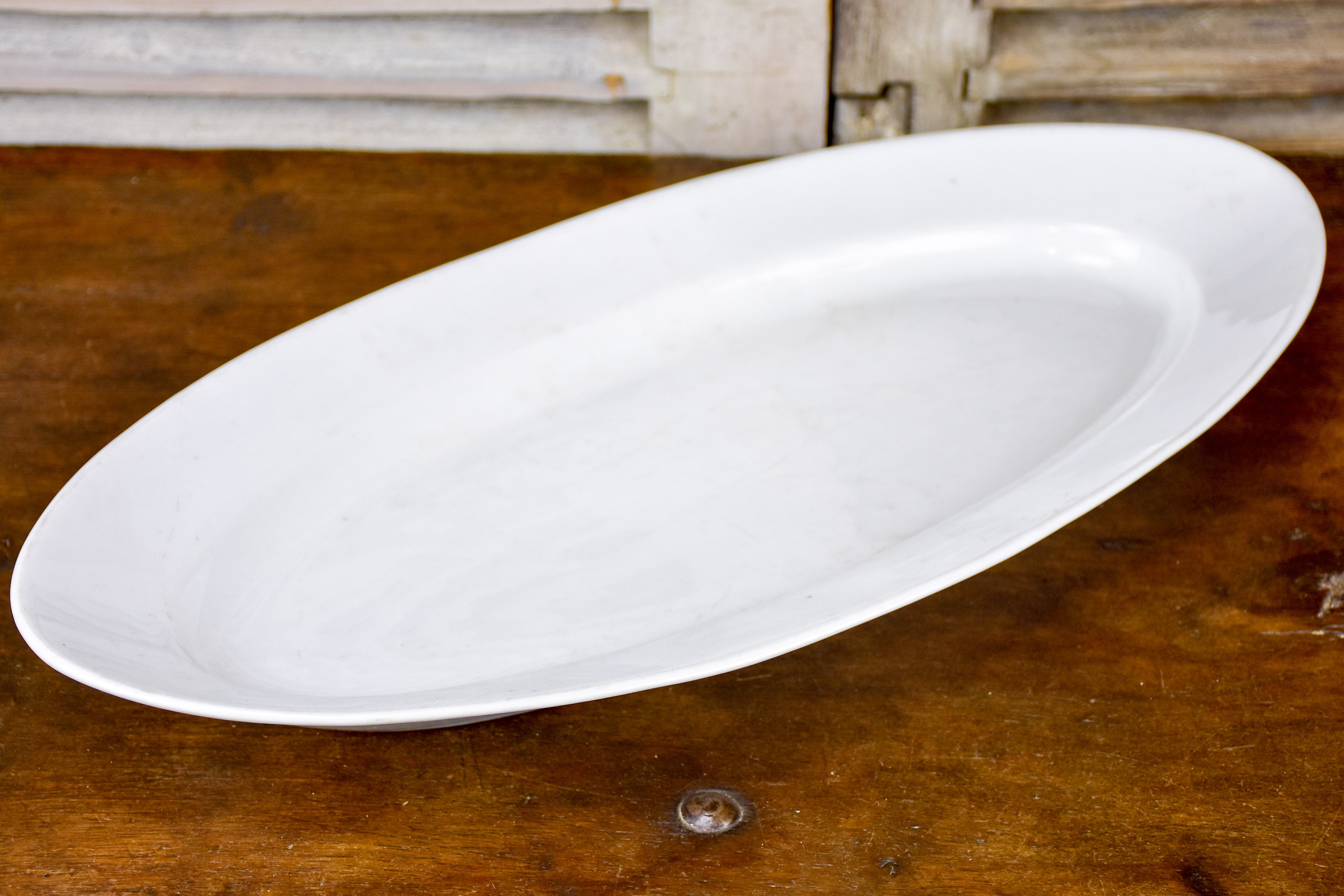 Large antique oval fish platter, white porcelain