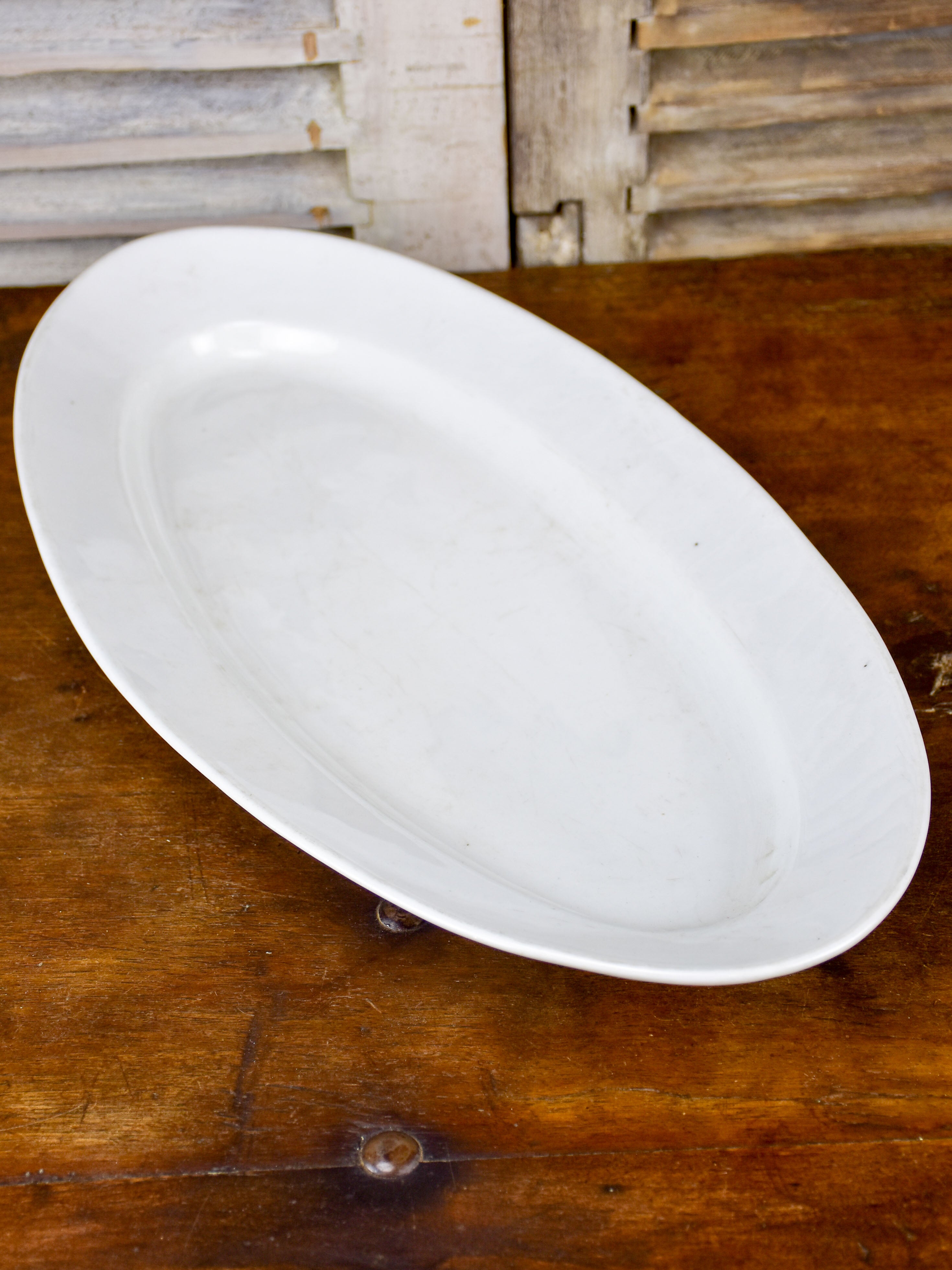 Large antique oval fish platter, white porcelain