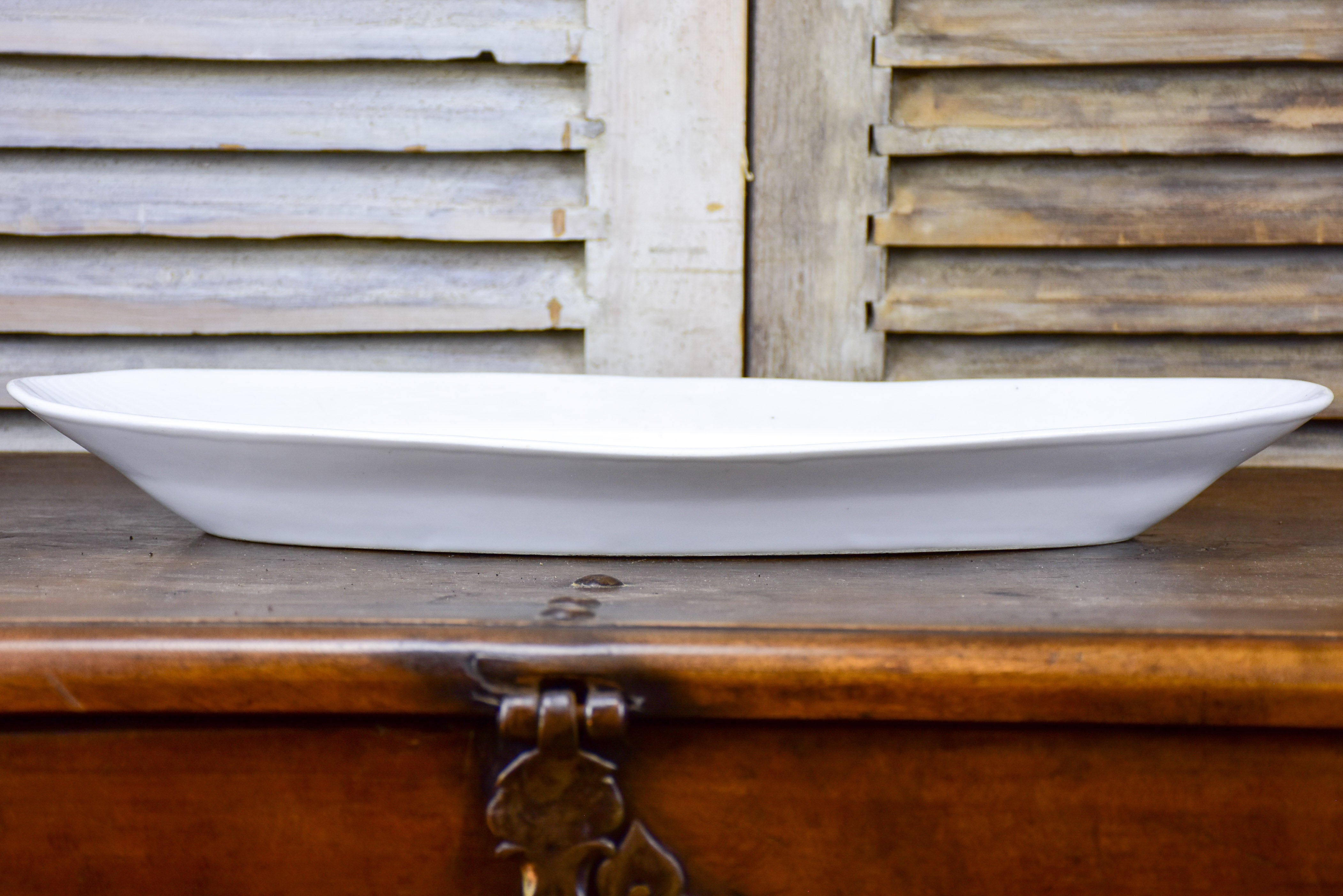 Large antique oval fish platter, white porcelain